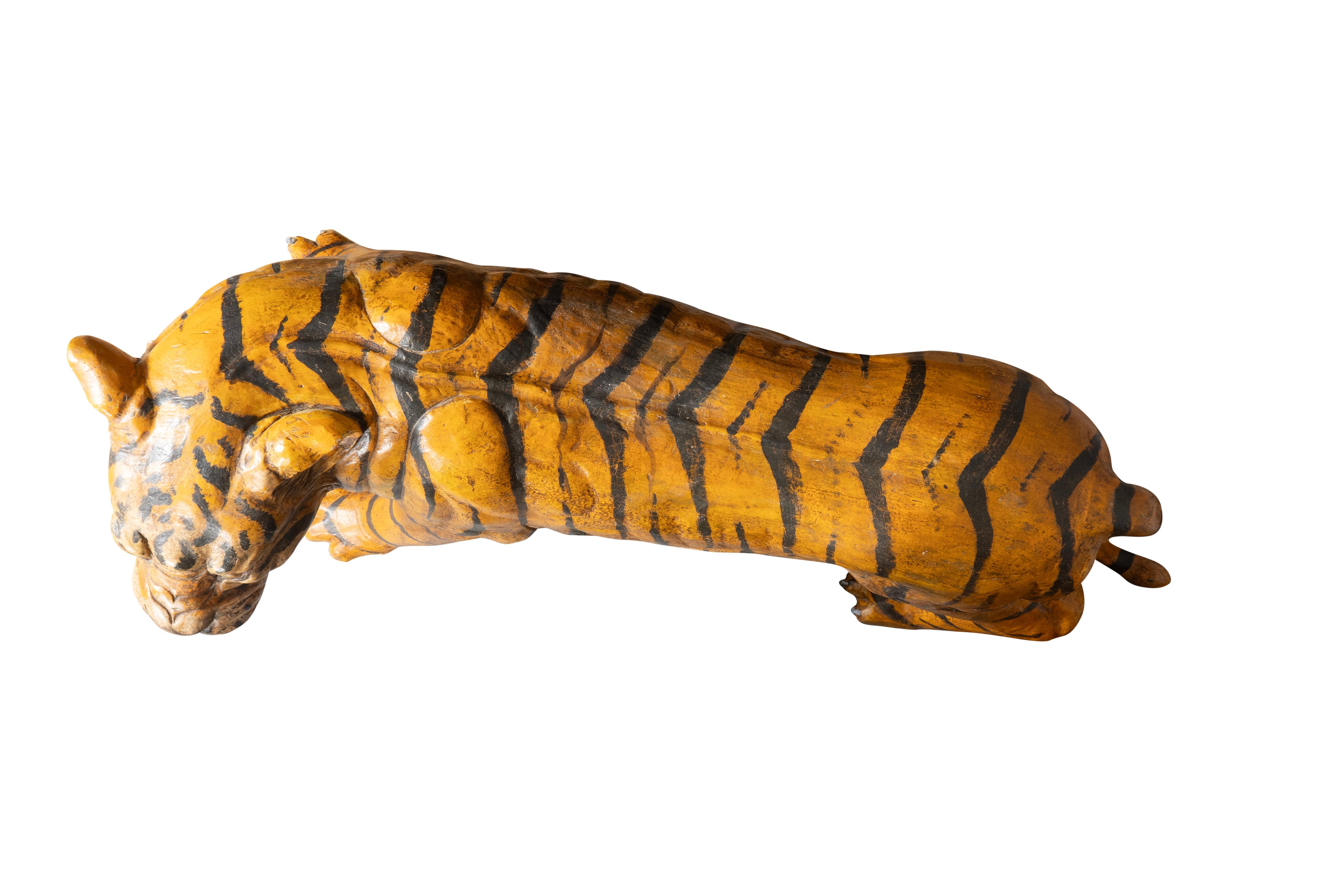 Pair Of Large Painted Wood Figures Of Tigers, Possibly From A Circus For Sale 7