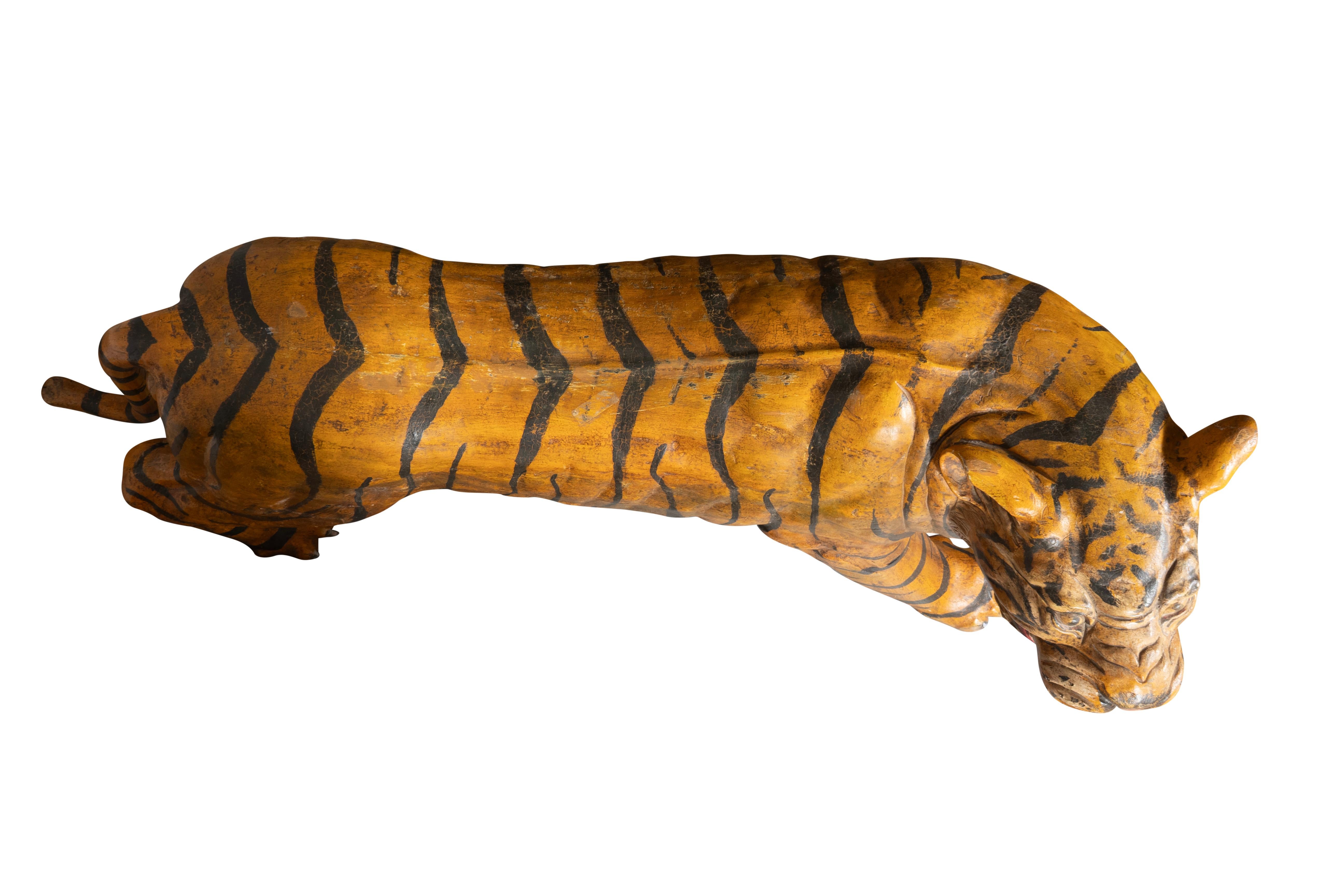 Pair Of Large Painted Wood Figures Of Tigers, Possibly From A Circus For Sale 8