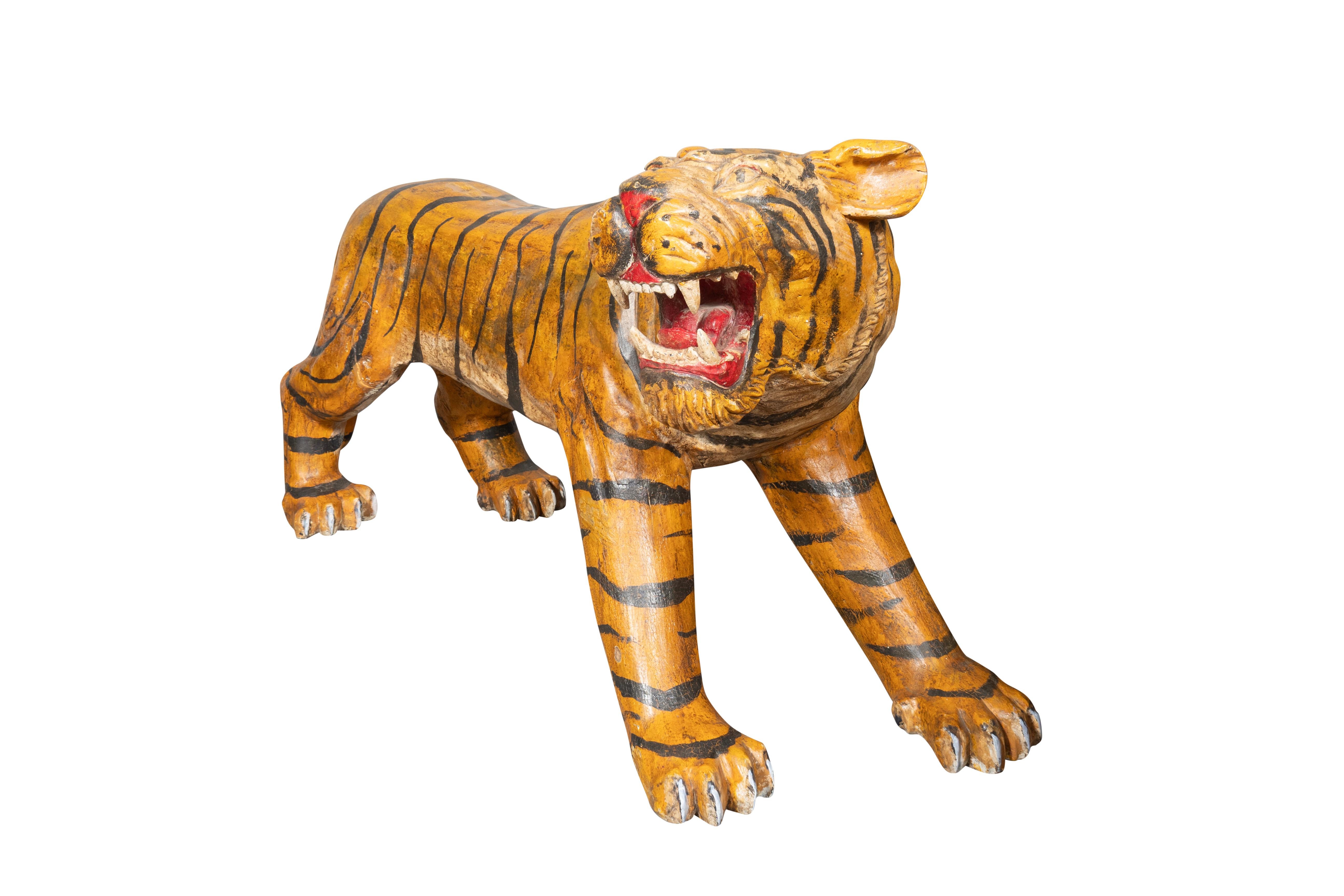 Pair Of Large Painted Wood Figures Of Tigers, Possibly From A Circus For Sale 9