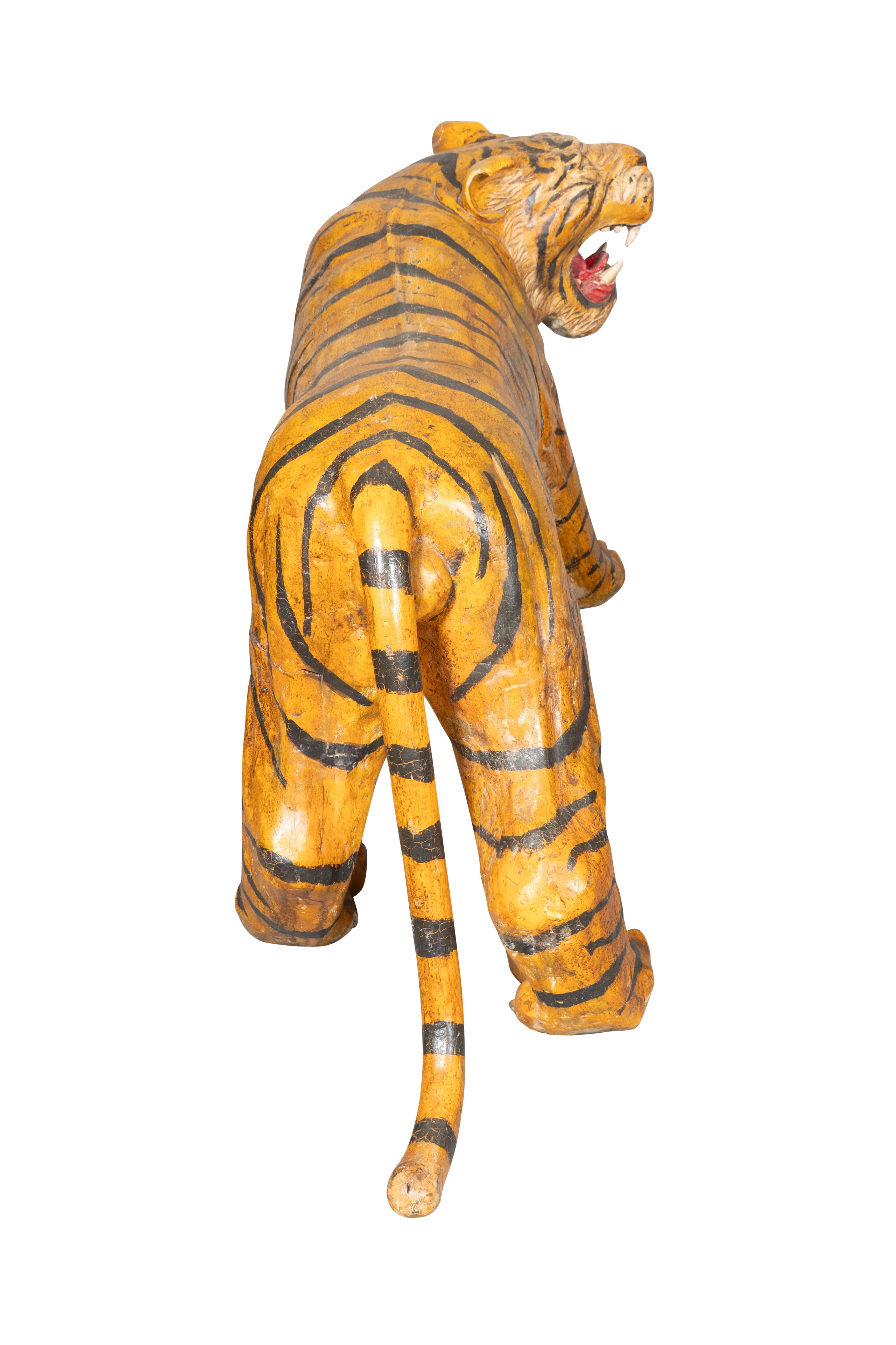 Pair Of Large Painted Wood Figures Of Tigers, Possibly From A Circus For Sale 10