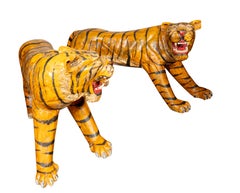 Pair Of Large Painted Wood Figures Of Tigers, Possibly From A Circus