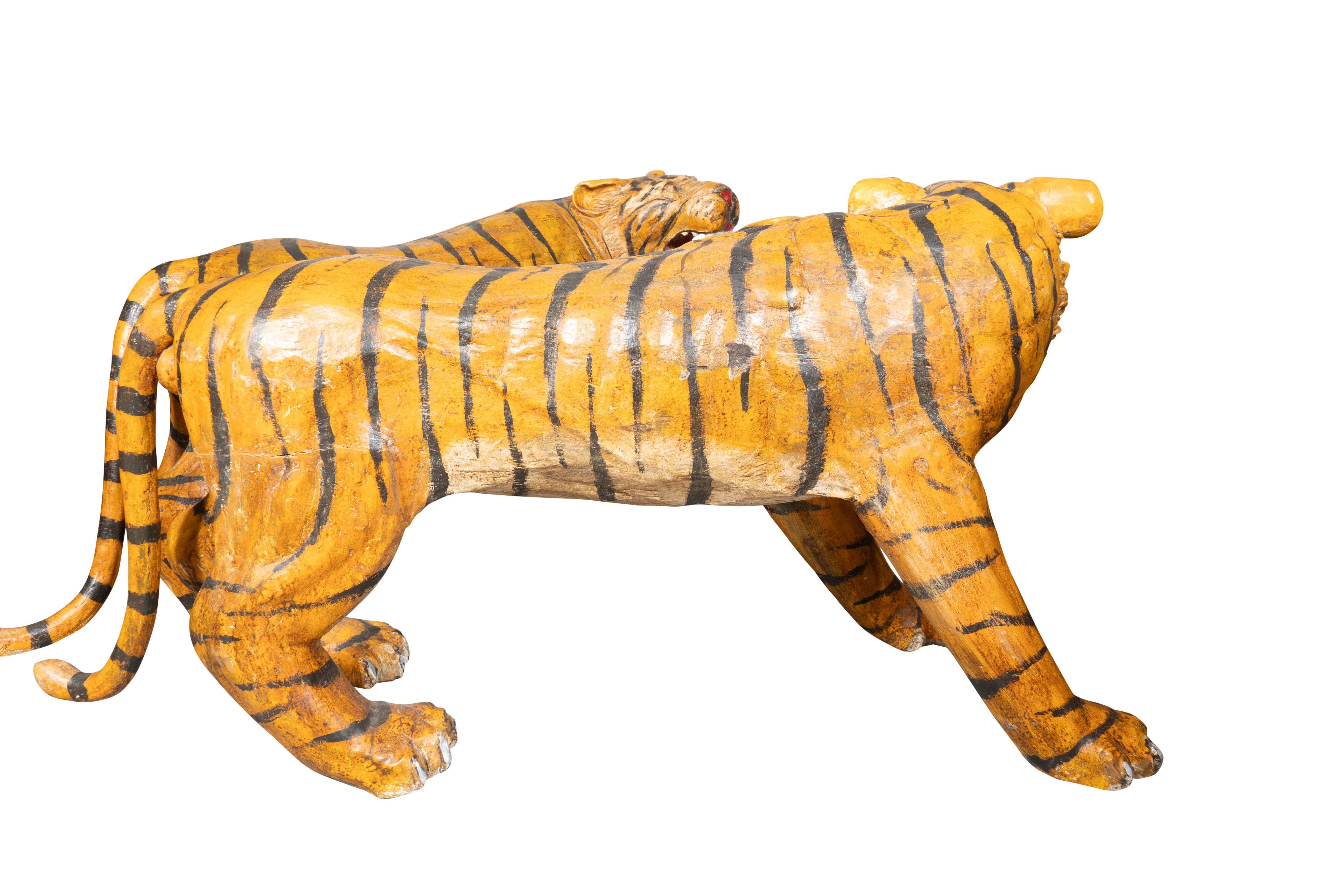 American Pair Of Large Painted Wood Figures Of Tigers, Possibly From A Circus For Sale