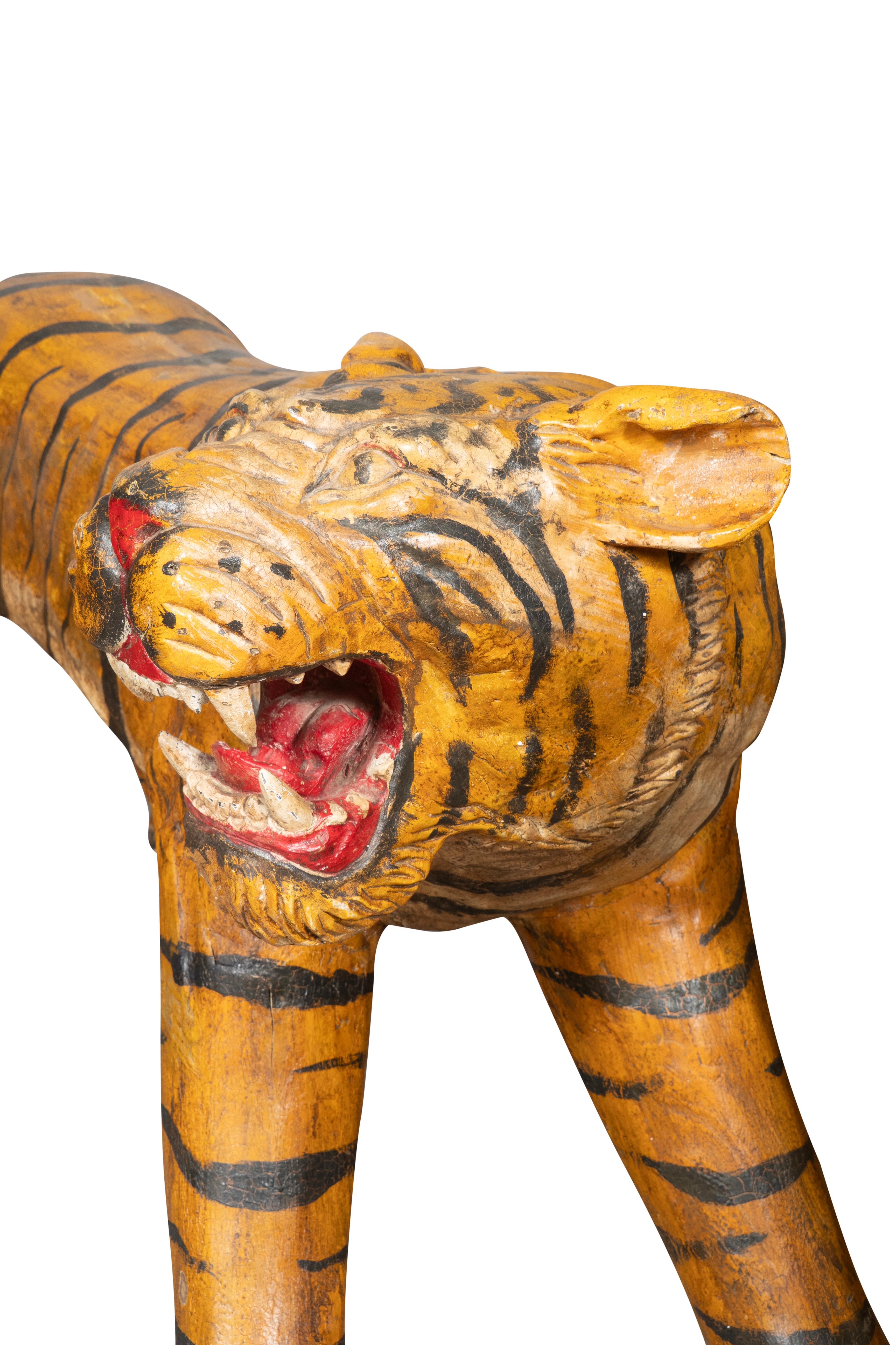 20th Century Pair Of Large Painted Wood Figures Of Tigers, Possibly From A Circus For Sale
