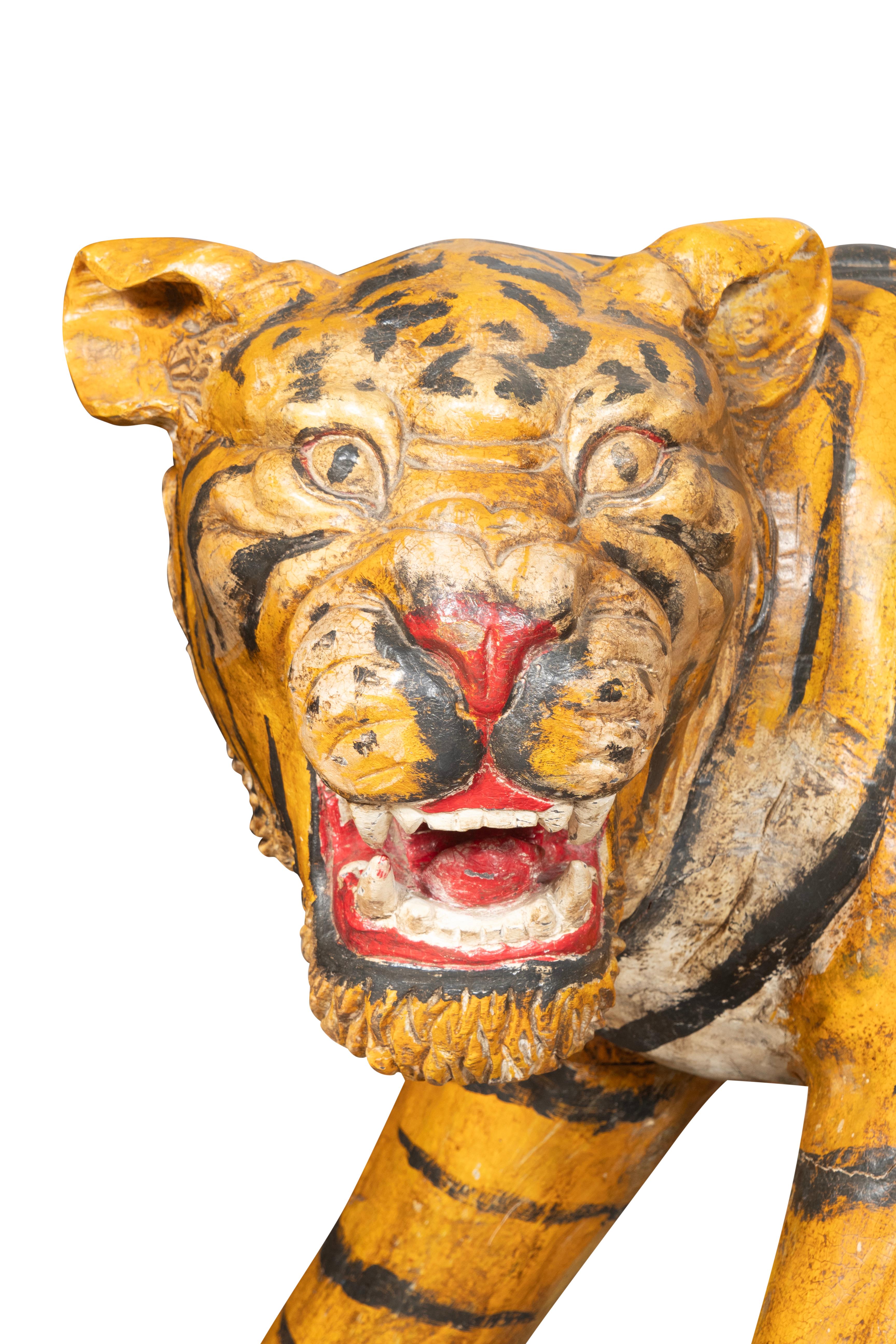 Pair Of Large Painted Wood Figures Of Tigers, Possibly From A Circus For Sale 3