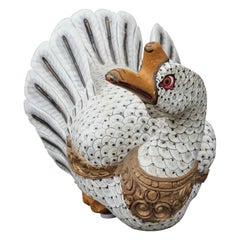 Pair of Large Painted Wooden Modern Italian Folk Art Carved Ducks / Geese