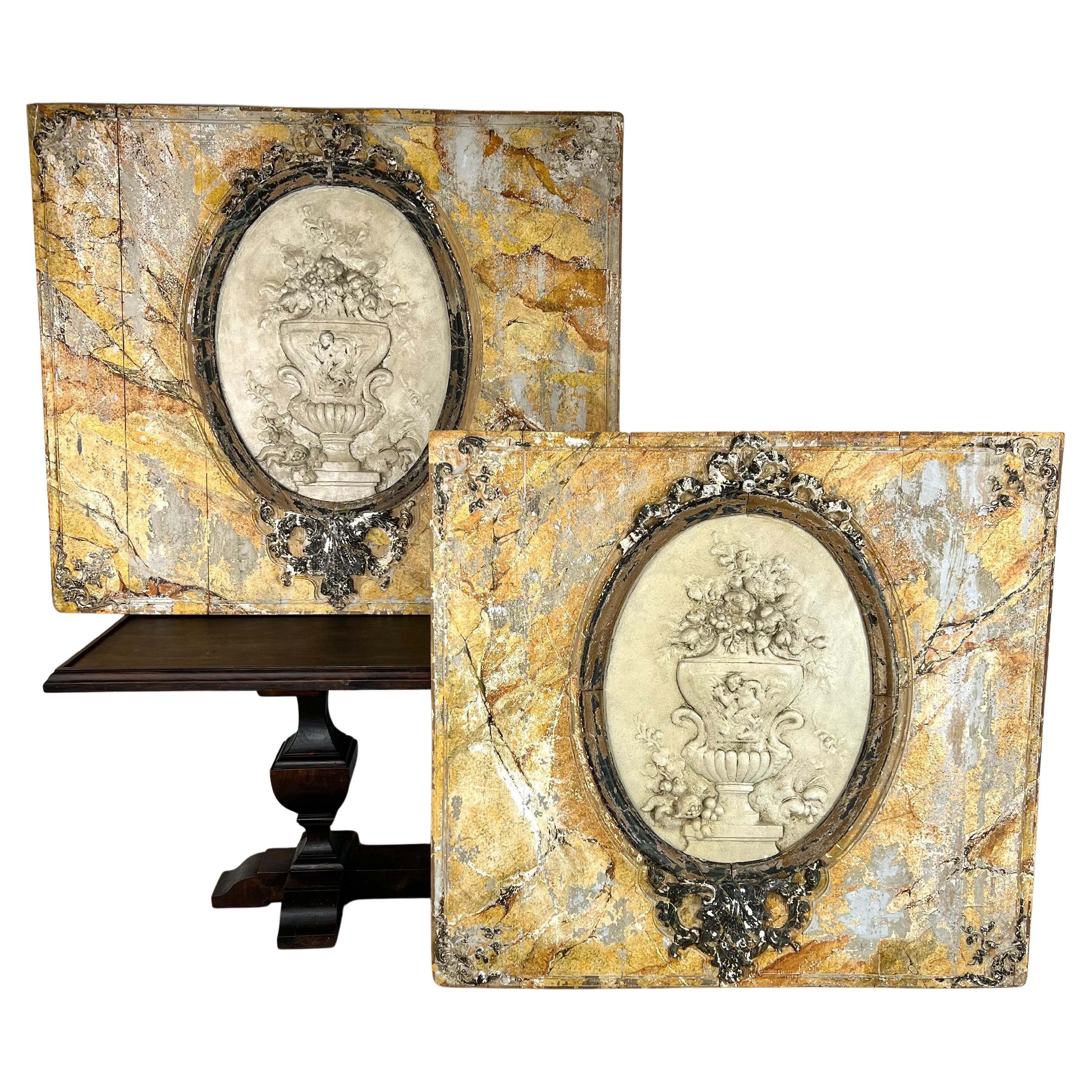 Pair Of Large Painted Wooden Panels