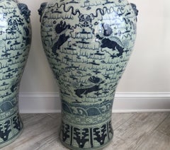 Pair of Large Palace Size Blue & White Ginger Jars