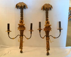 Pair of Large "Palm Tree" Carved Wood Sconces