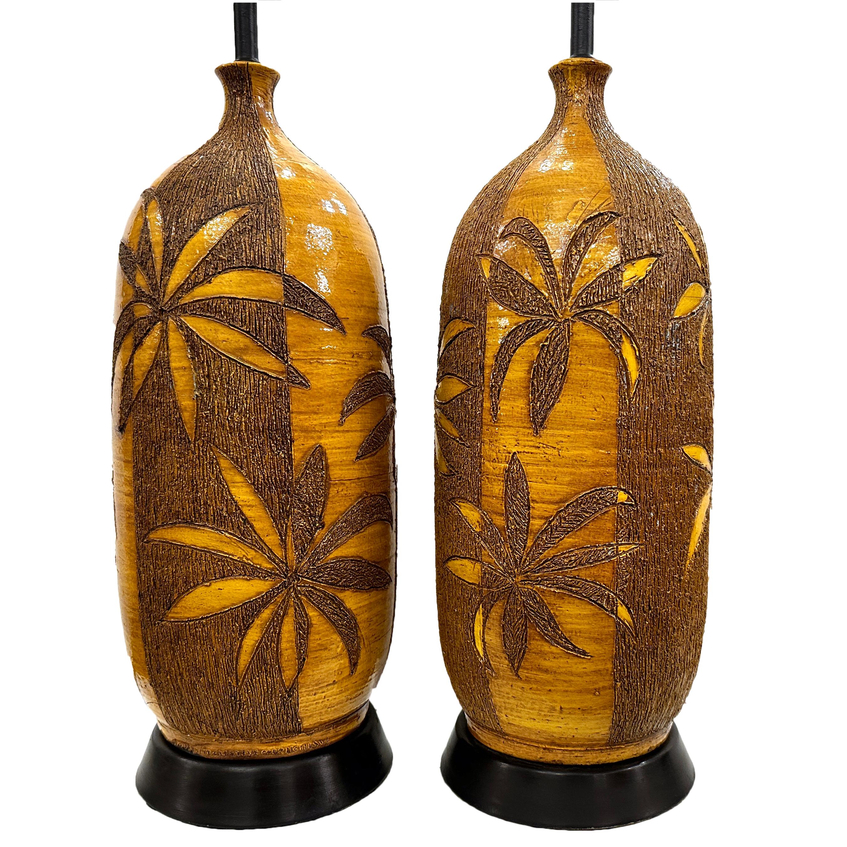 Italian Pair of Large Palm Tree Lamps For Sale