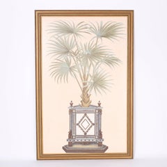 Pair of Large Palm Trompe L'oeil Style Oil Paintings on Canvas