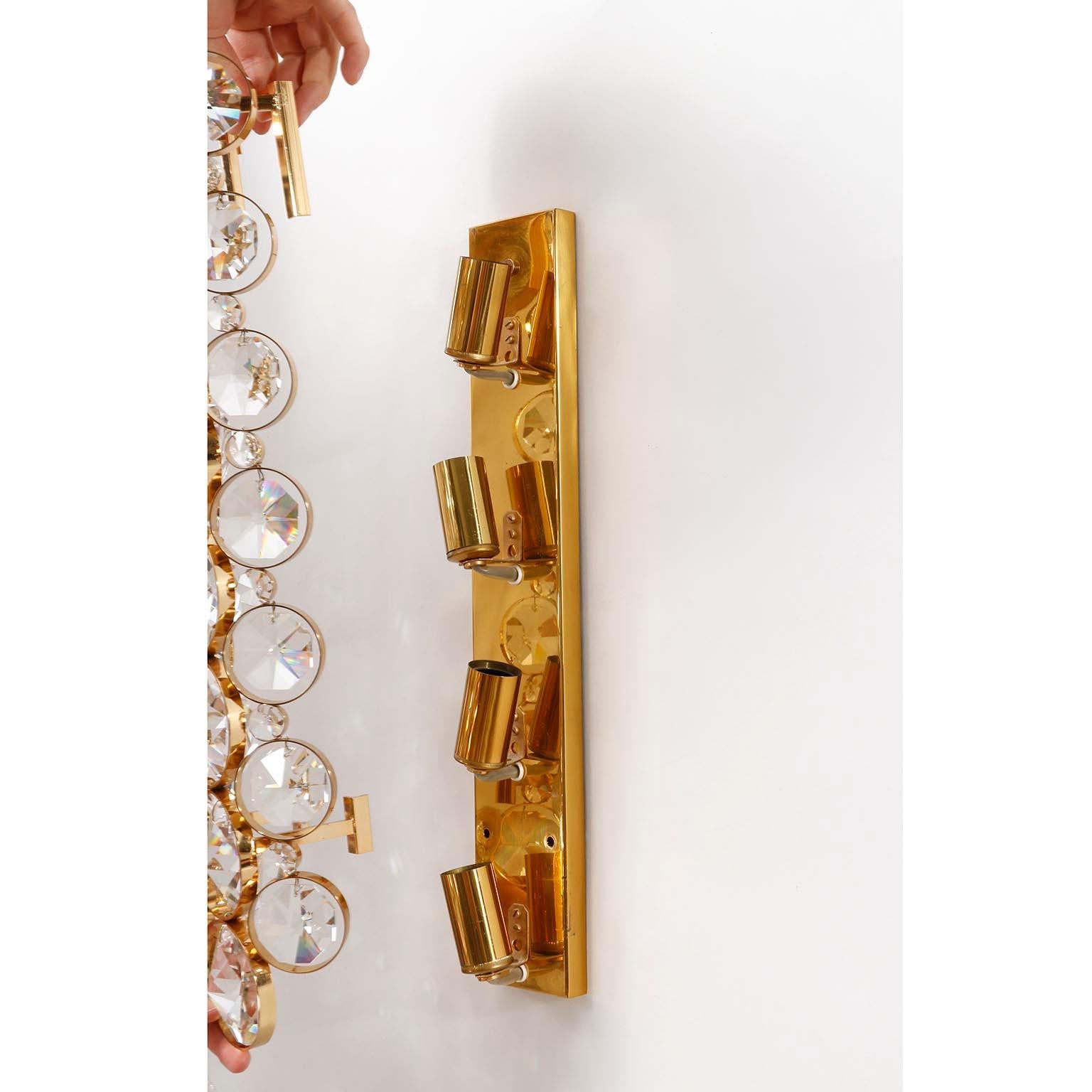 Pair of Large Palwa Sconces Wall Lights, Gilt Brass and Cut Crystal Glass, 1970 For Sale 1