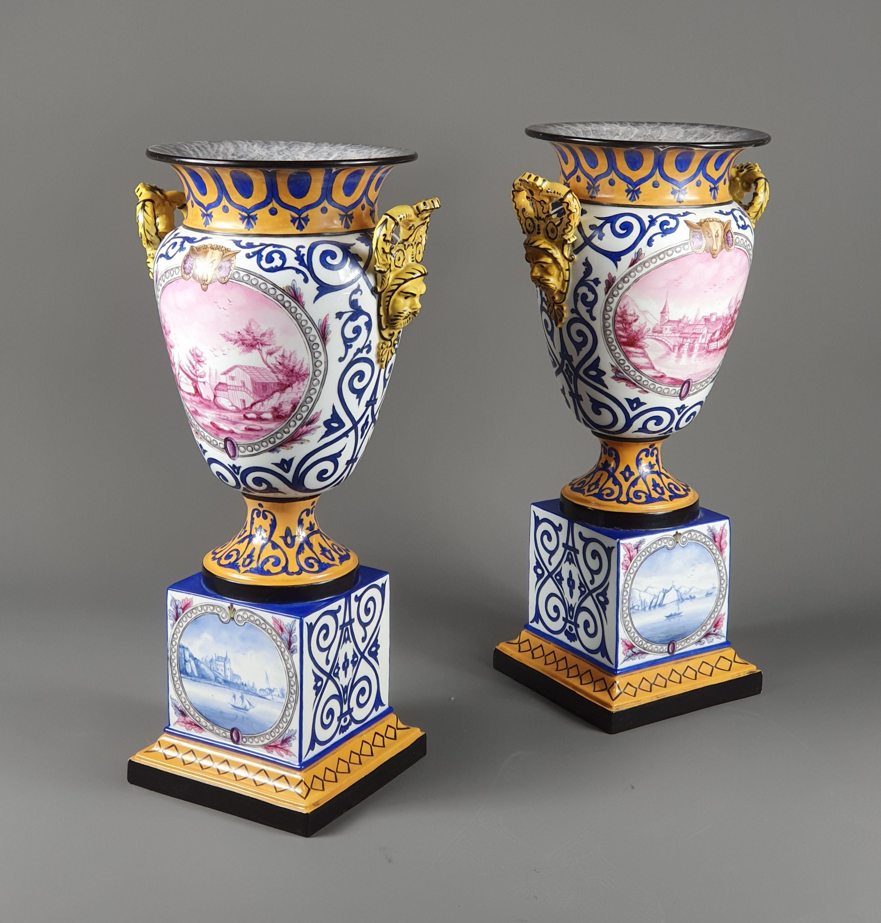 Renaissance Pair of Large Paris Porcelain Vases by Jacob Petit For Sale