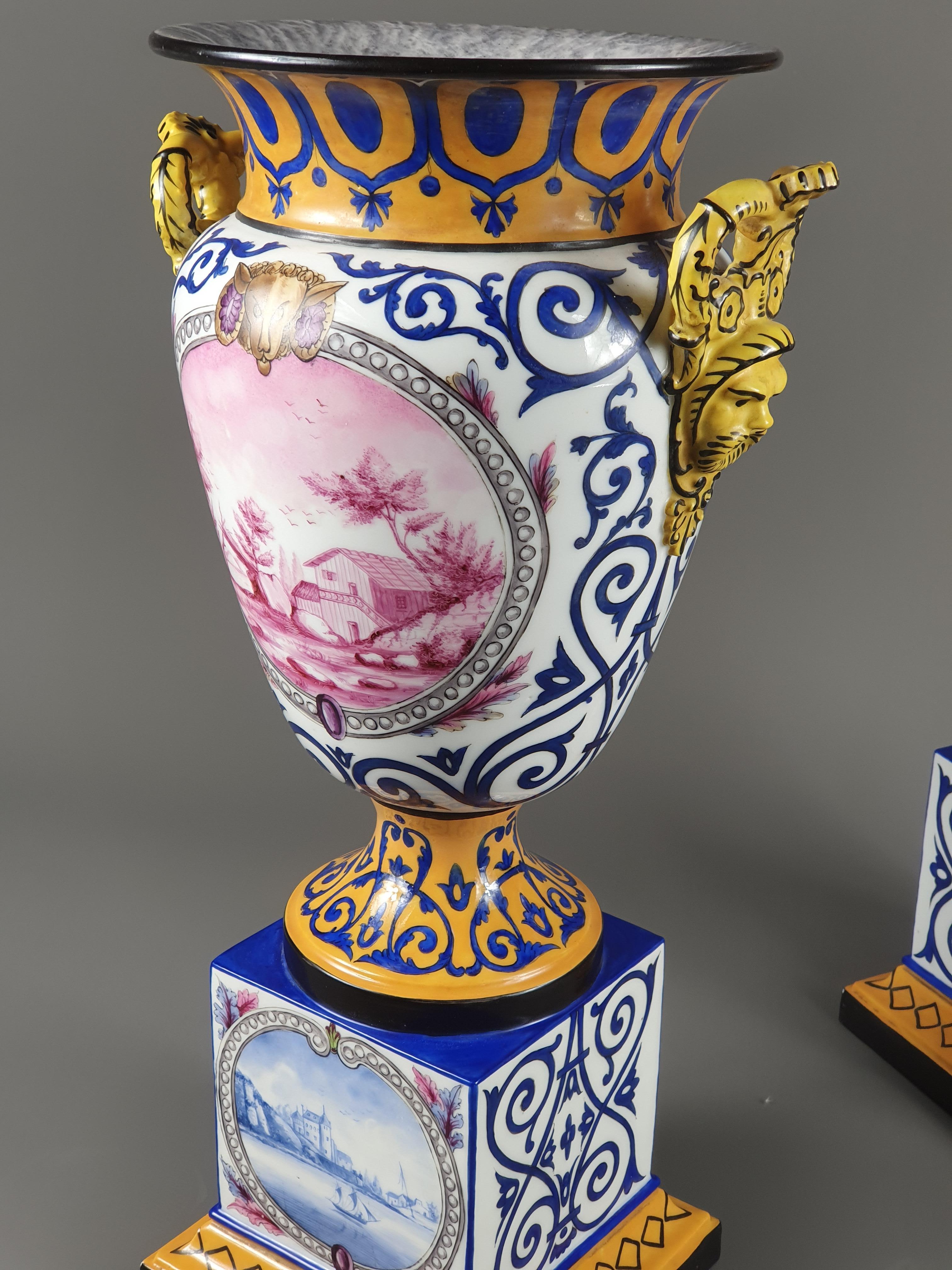 French Pair of Large Paris Porcelain Vases by Jacob Petit For Sale