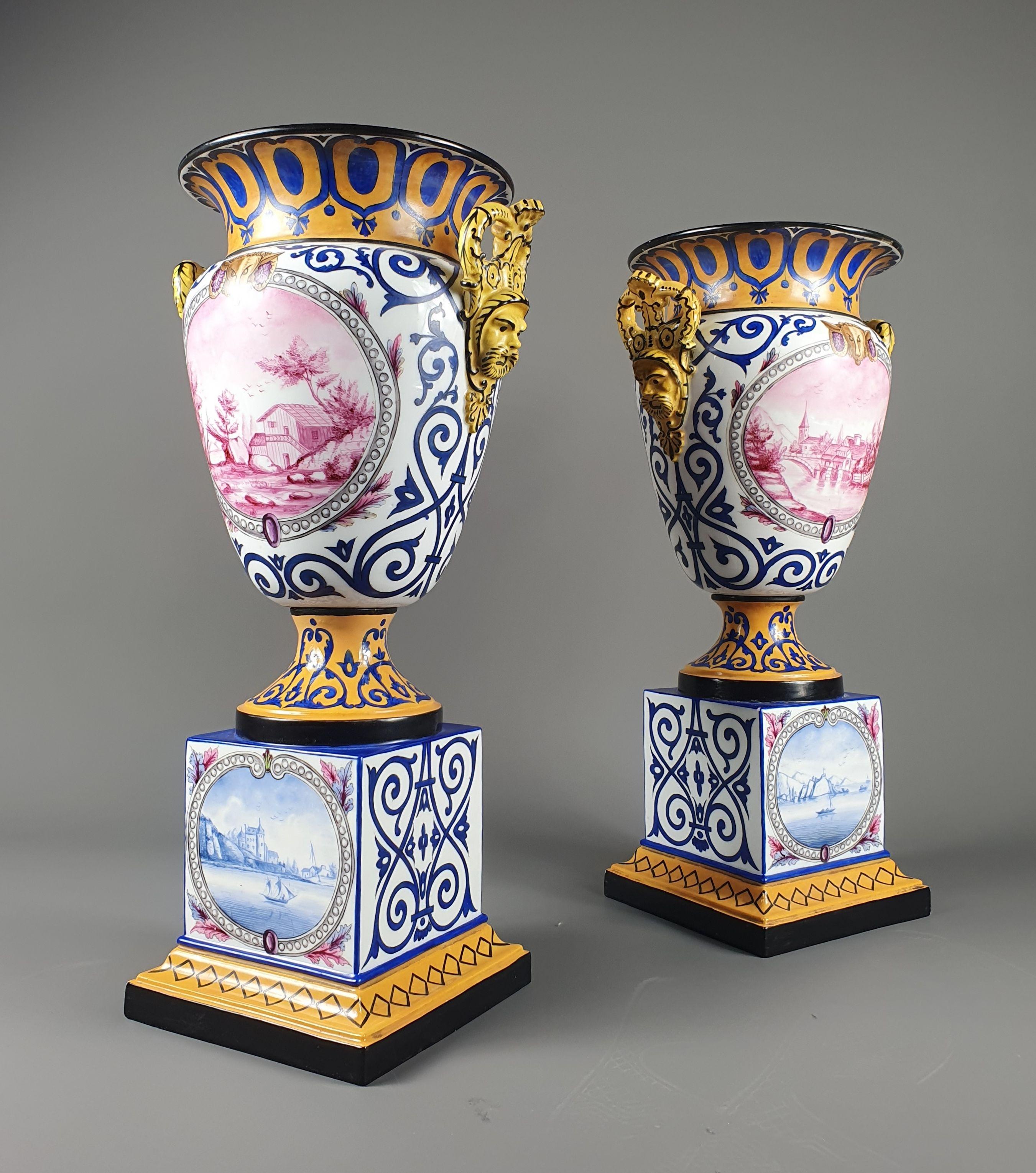 Pair of Large Paris Porcelain Vases by Jacob Petit In Good Condition For Sale In BARSAC, FR