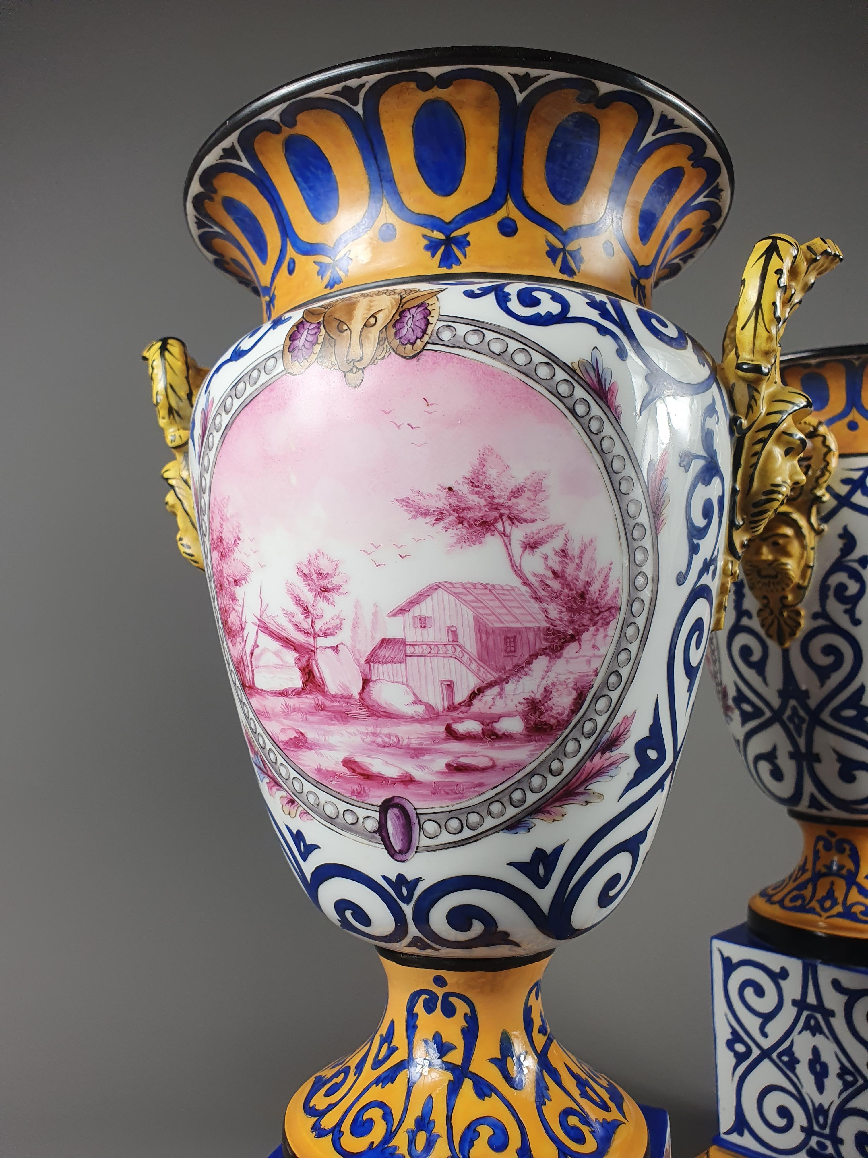 19th Century Pair of Large Paris Porcelain Vases by Jacob Petit For Sale