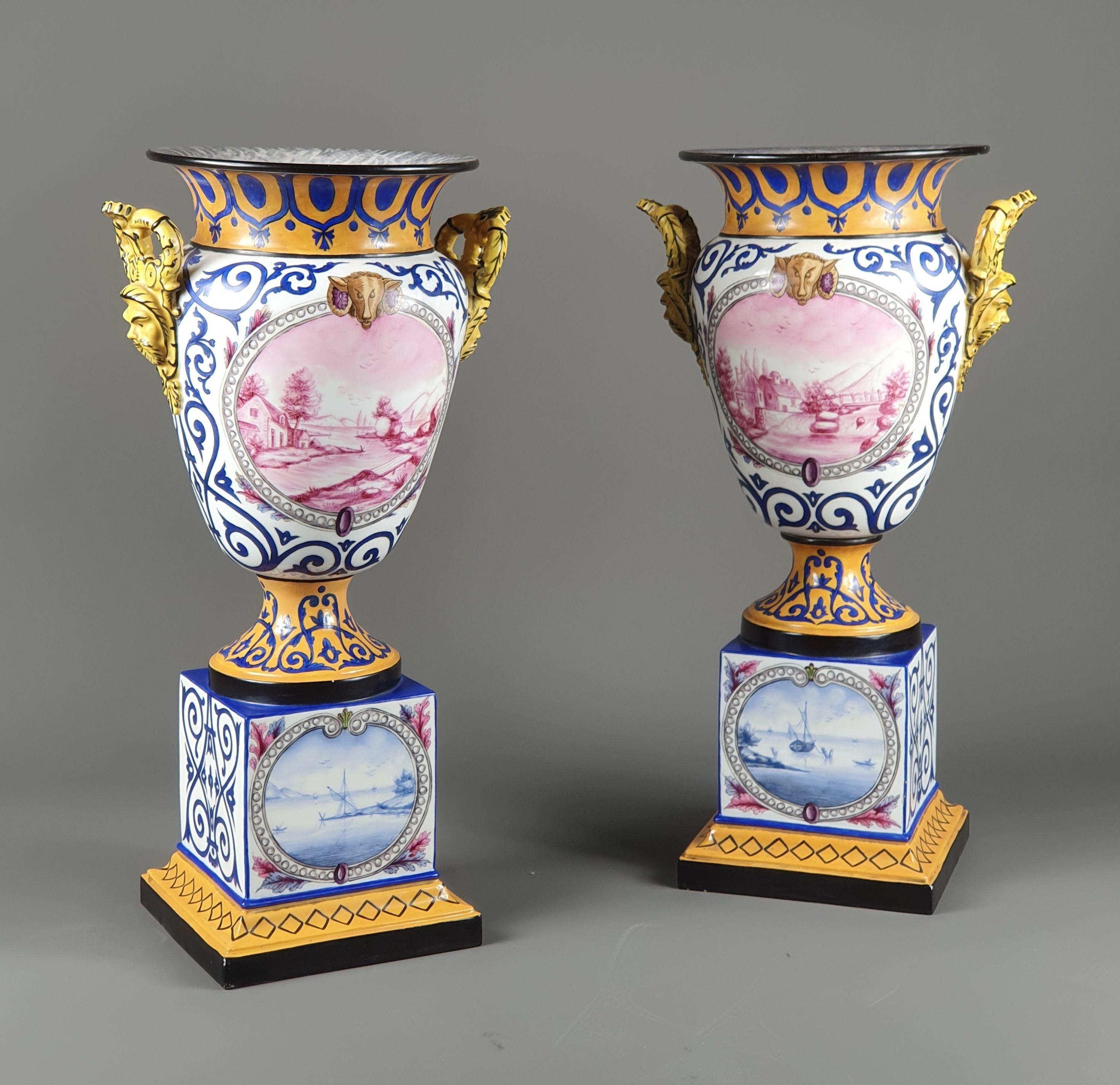 Pair of Large Paris Porcelain Vases by Jacob Petit For Sale 3