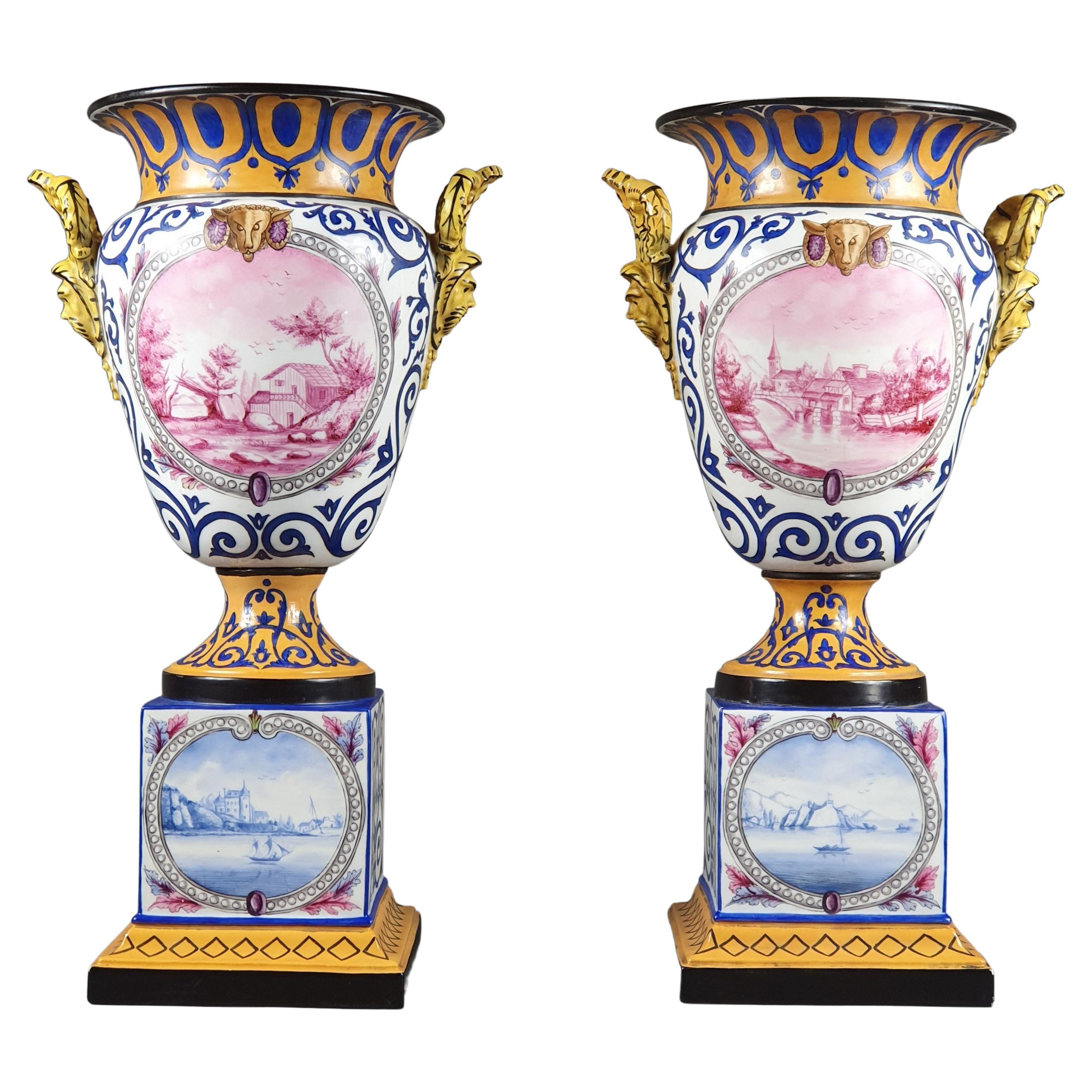 Pair of Large Paris Porcelain Vases by Jacob Petit For Sale