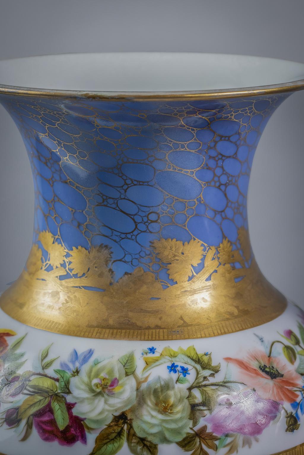 Mid-19th Century Pair of Large Paris Porcelain Vases, circa 1840 For Sale