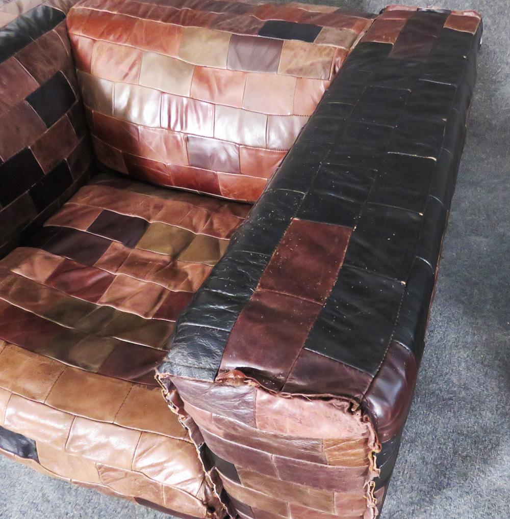 Italian Pair of Large Patchwork Leather Cubist Modern Mid-Century Modern Club Chairs