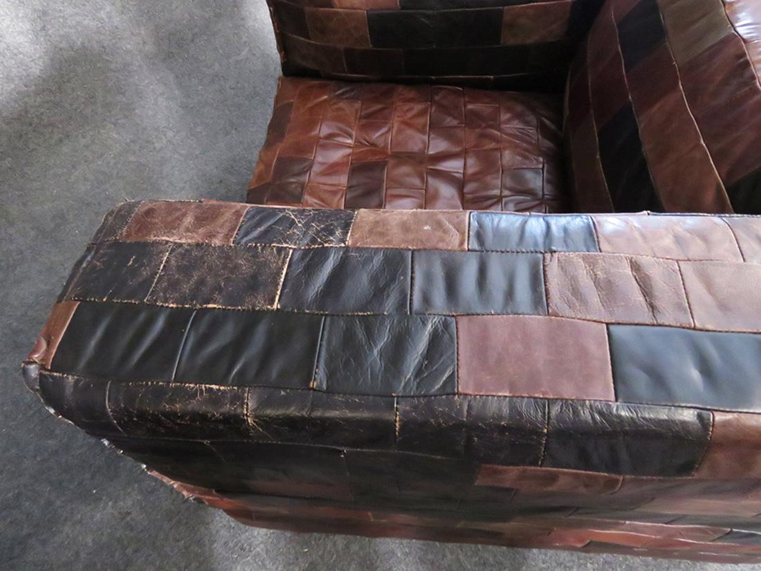 Pair of Large Patchwork Leather Cubist Modern Mid-Century Modern Club Chairs In Good Condition In Swedesboro, NJ