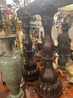 Pair of Large Patinated Tole Lamps