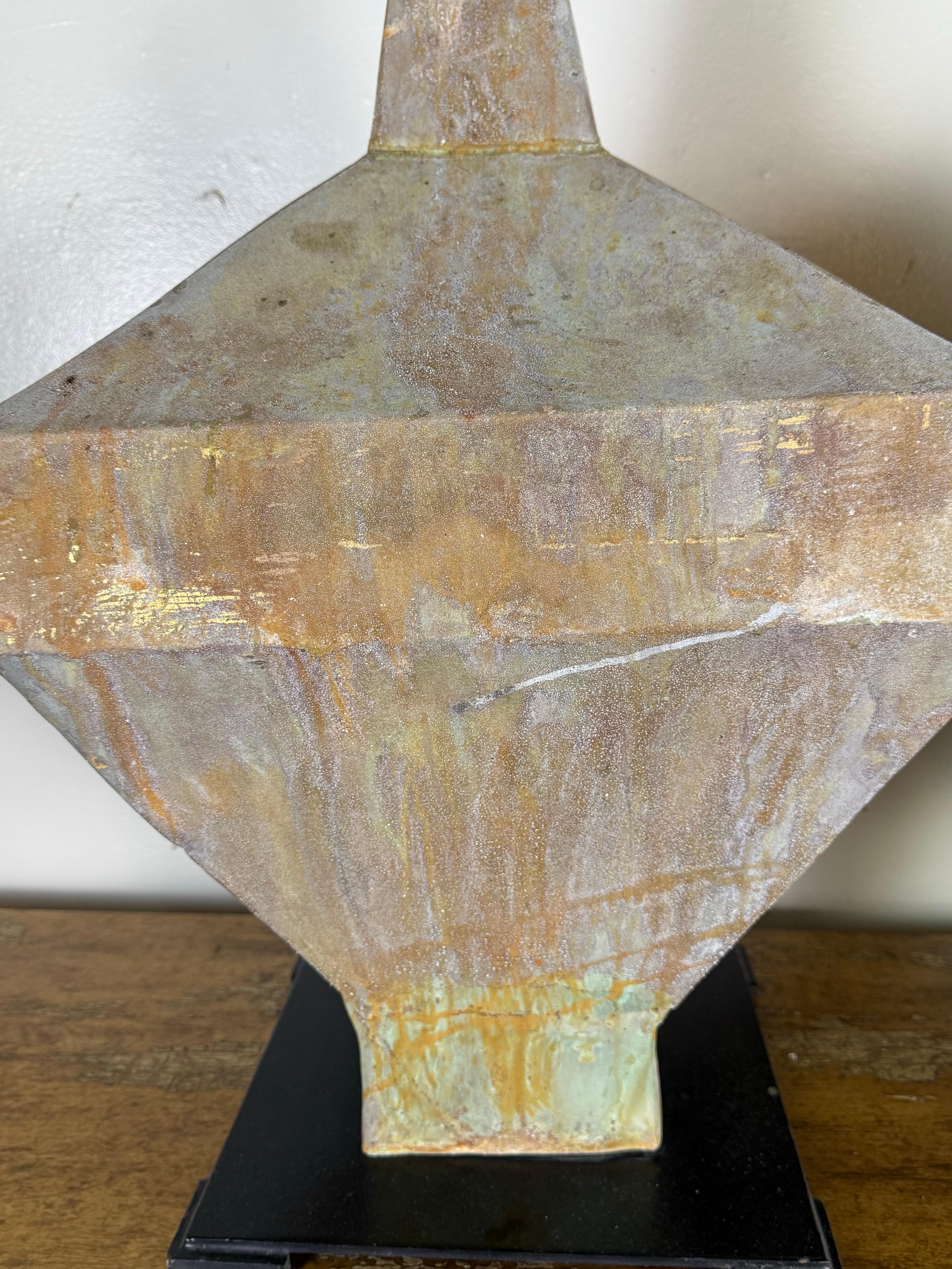 Pair of Large Patinated Zinc Architectural Finials Mounted on Iron Bases For Sale 7