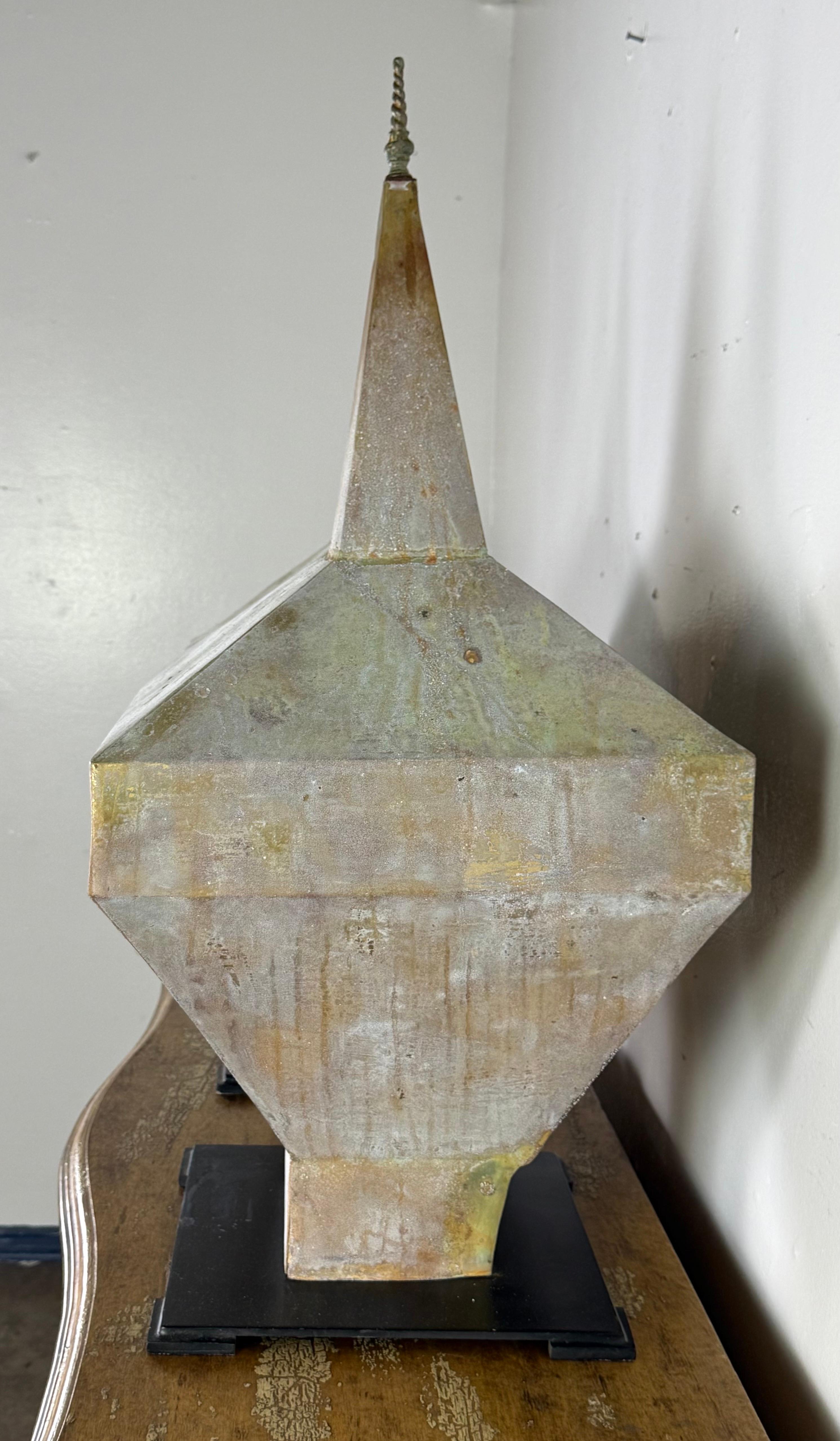 French Pair of Large Patinated Zinc Architectural Finials Mounted on Iron Bases For Sale