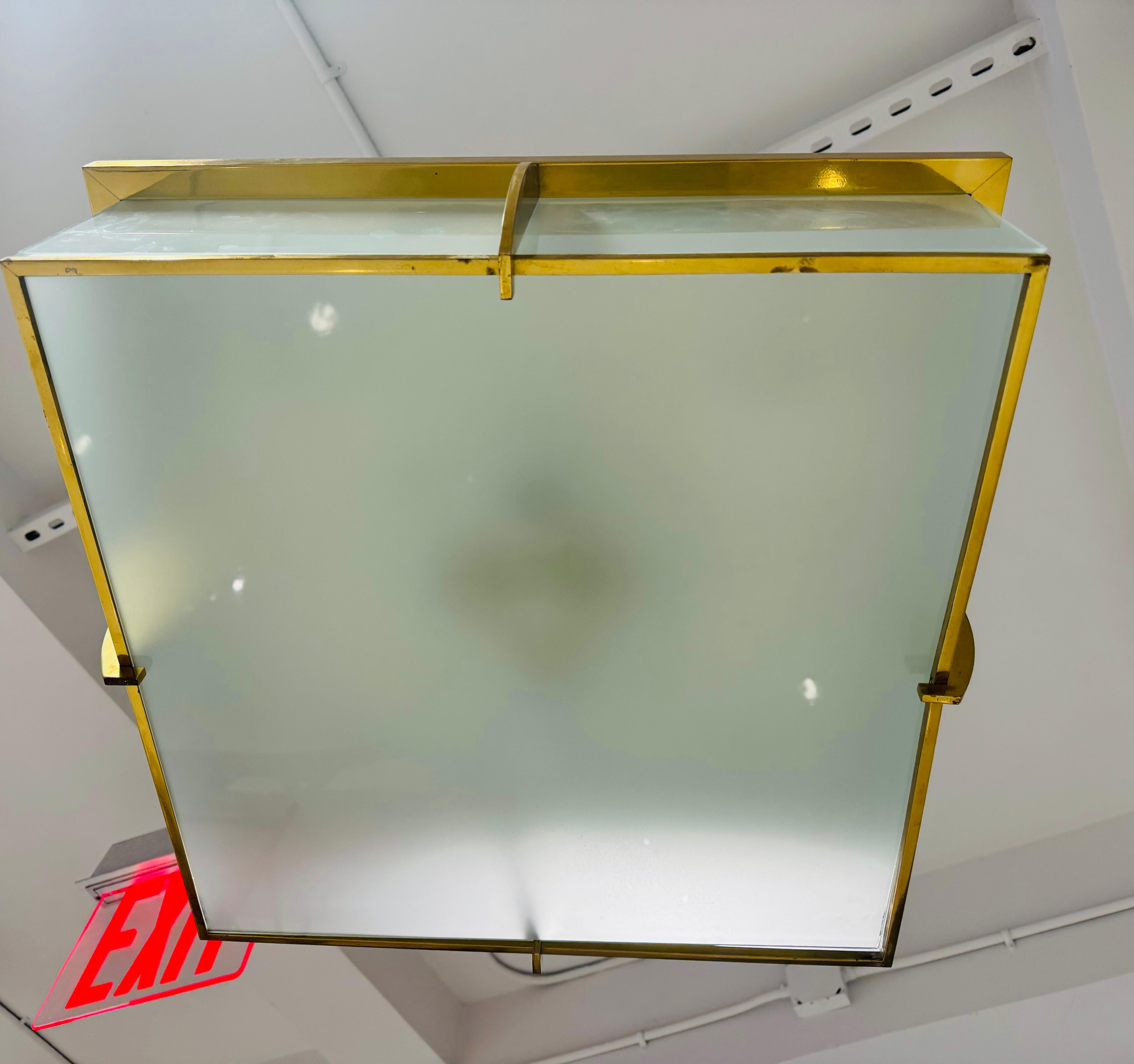 Brass Pair of Large Perzel French Art Deco 1940s Flush Ceiling Lamps For Sale