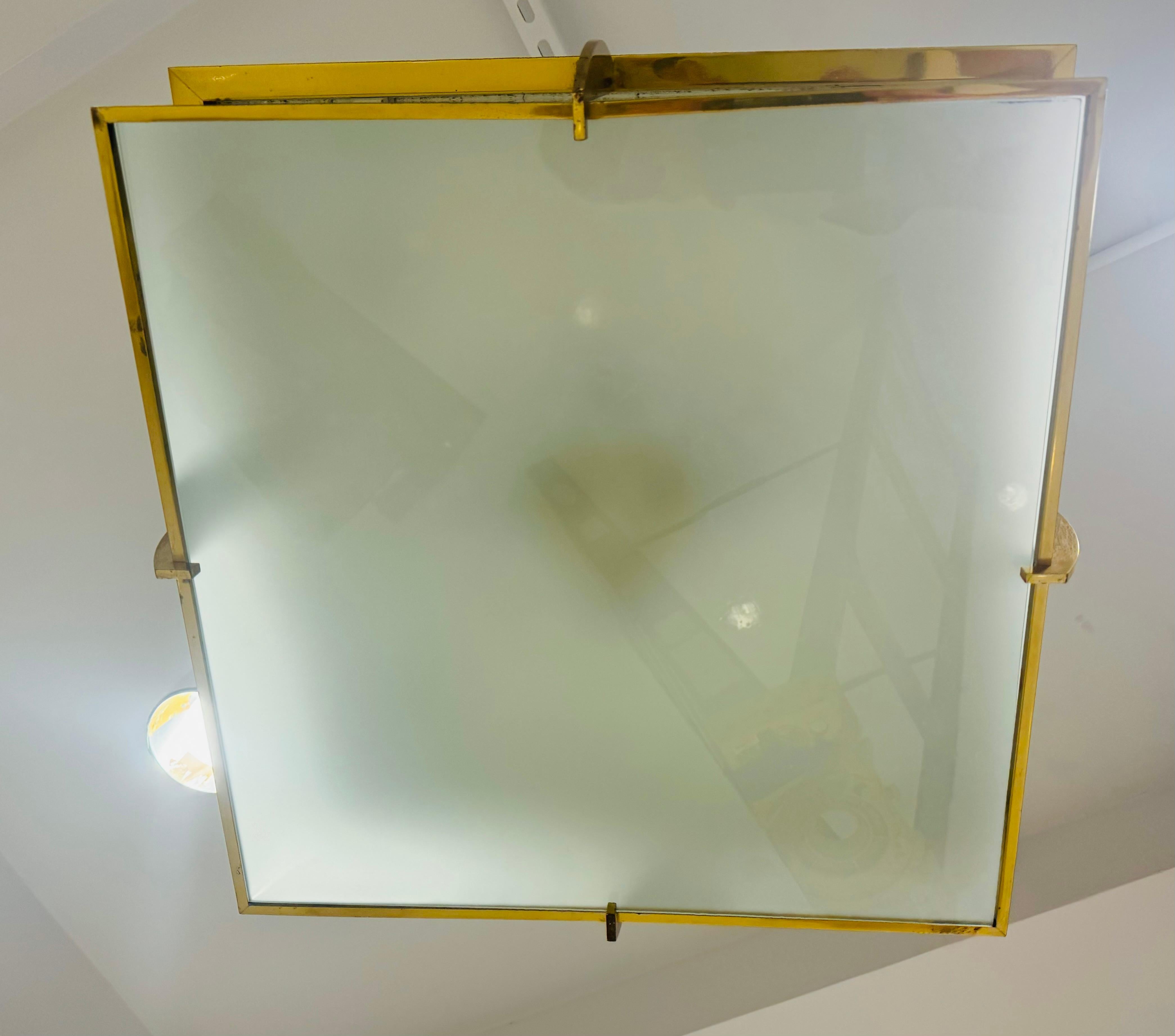 Pair of Large Perzel French Art Deco 1940s Flush Ceiling Lamps For Sale 1