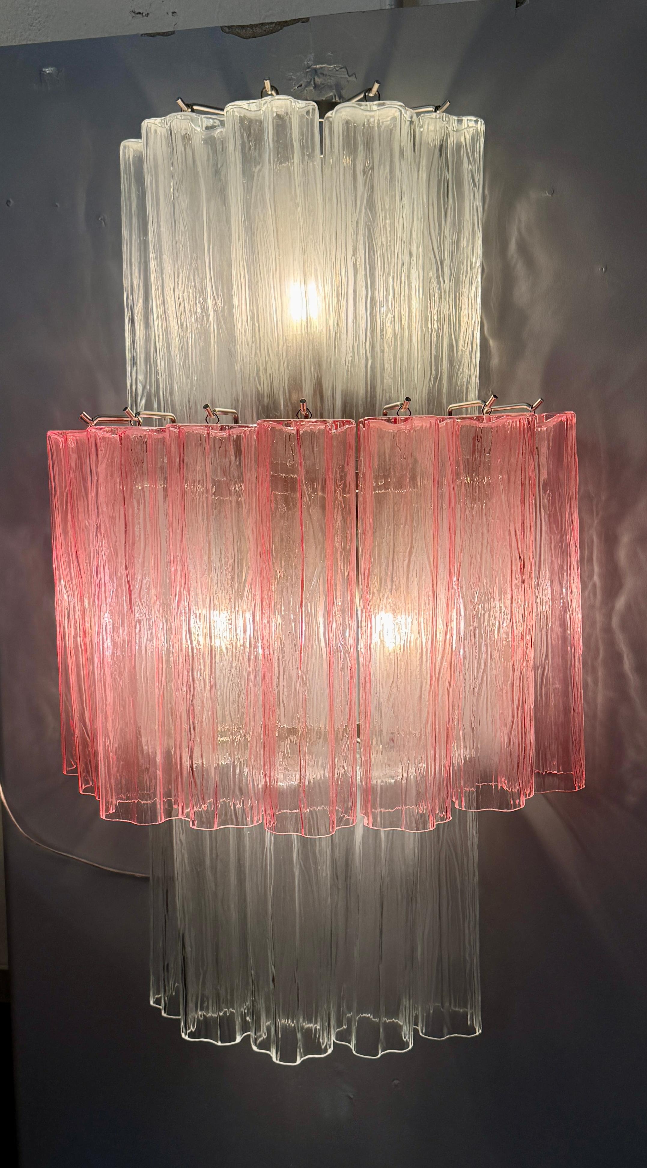 Pair of Large Pink and Clear Murano Glass Sconces or Wall Lights  1990' For Sale 4