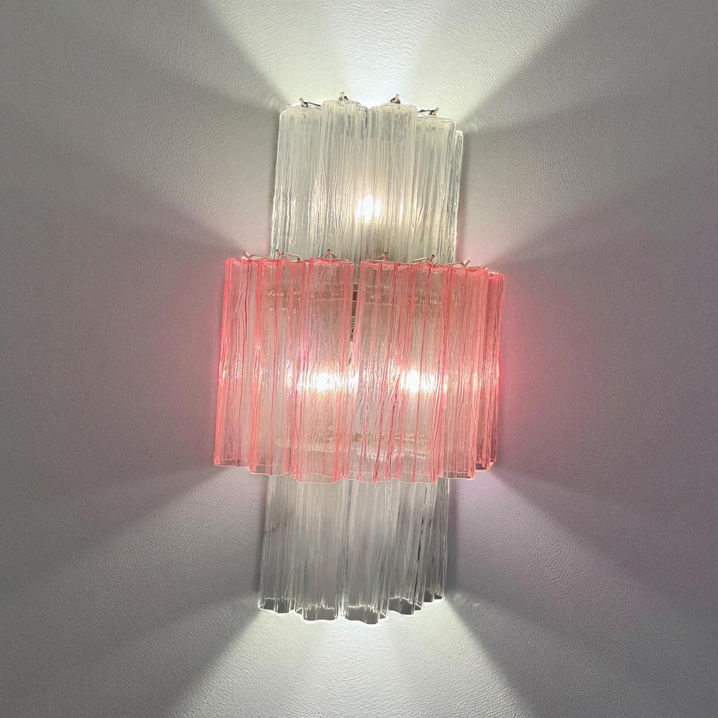 Pair of Large Pink and Clear Murano Glass Sconces or Wall Lights  1990' For Sale 5