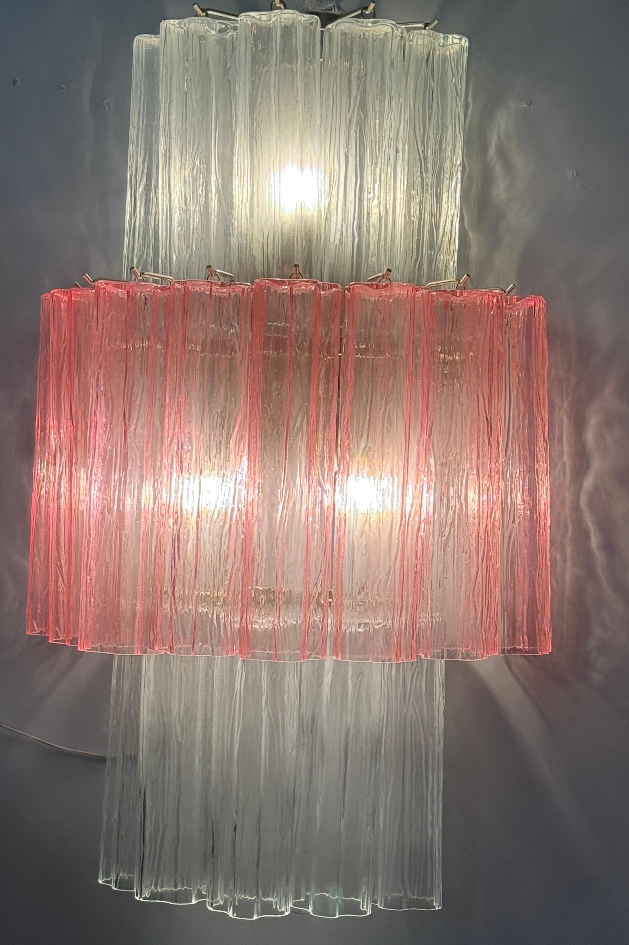 Mid-Century Modern Pair of Large Pink and Clear Murano Glass Sconces or Wall Lights  1990' For Sale