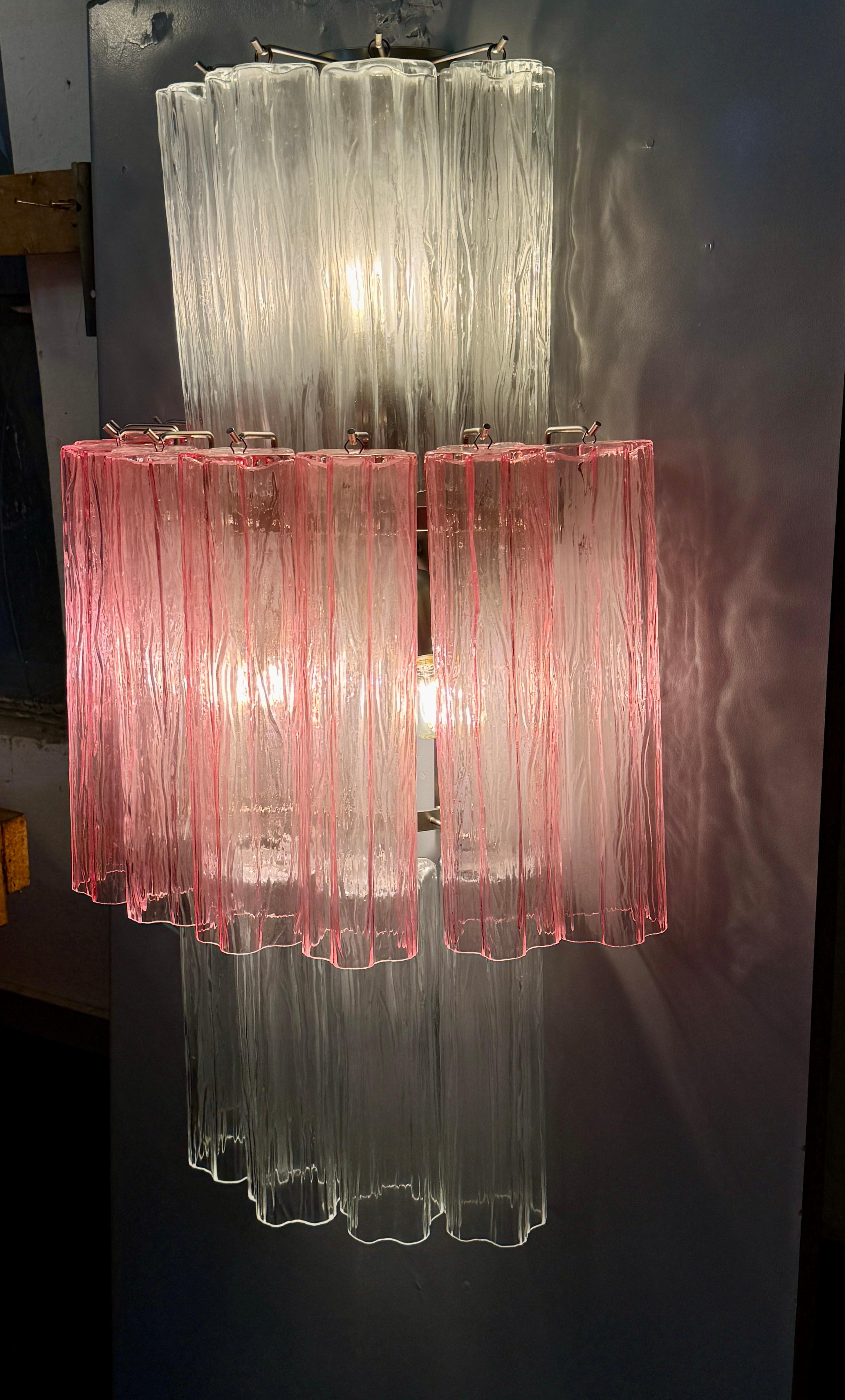 Italian Pair of Large Pink and Clear Murano Glass Sconces or Wall Lights  1990' For Sale