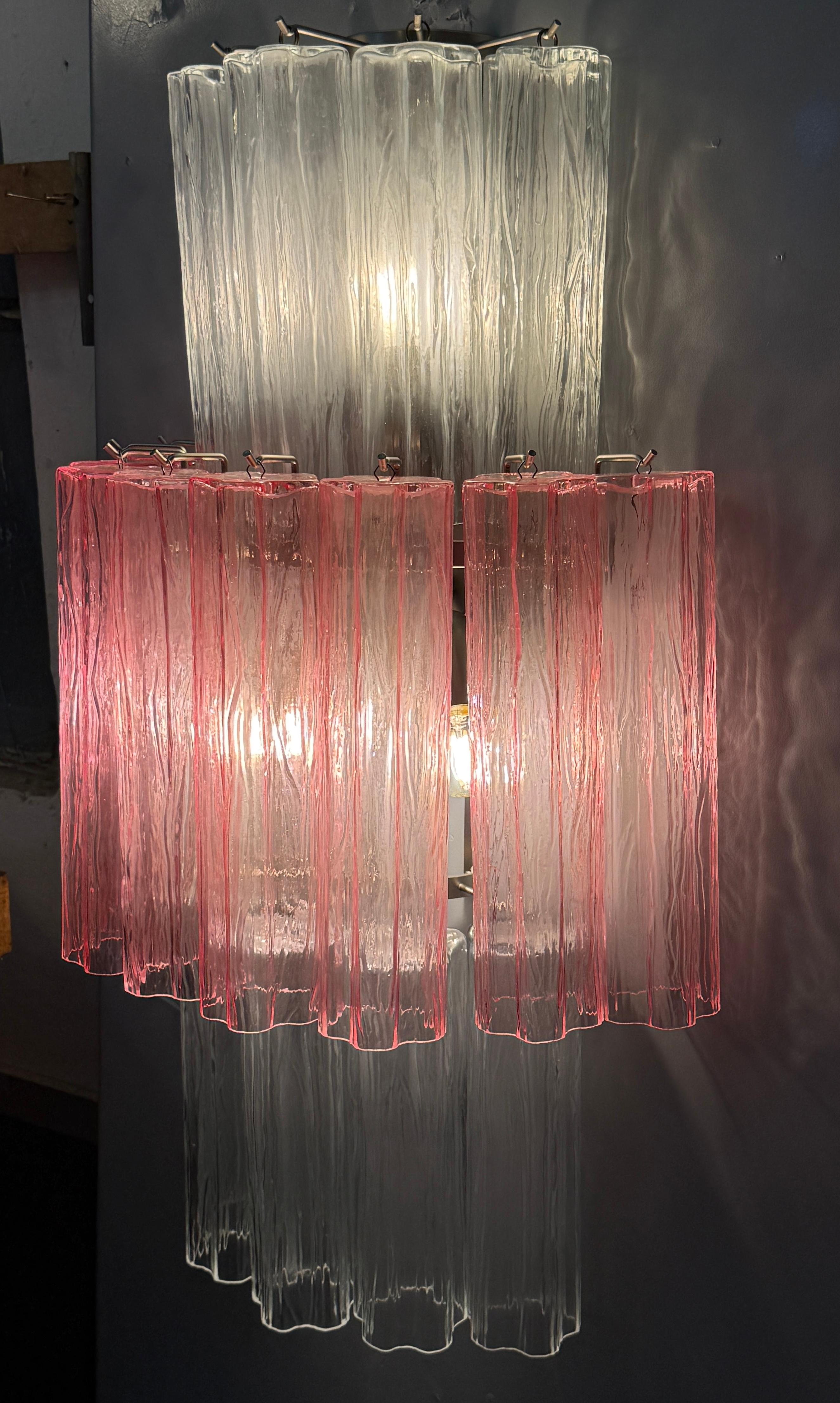 Pair of Large Pink and Clear Murano Glass Sconces or Wall Lights  1990' In Excellent Condition For Sale In Rome, IT