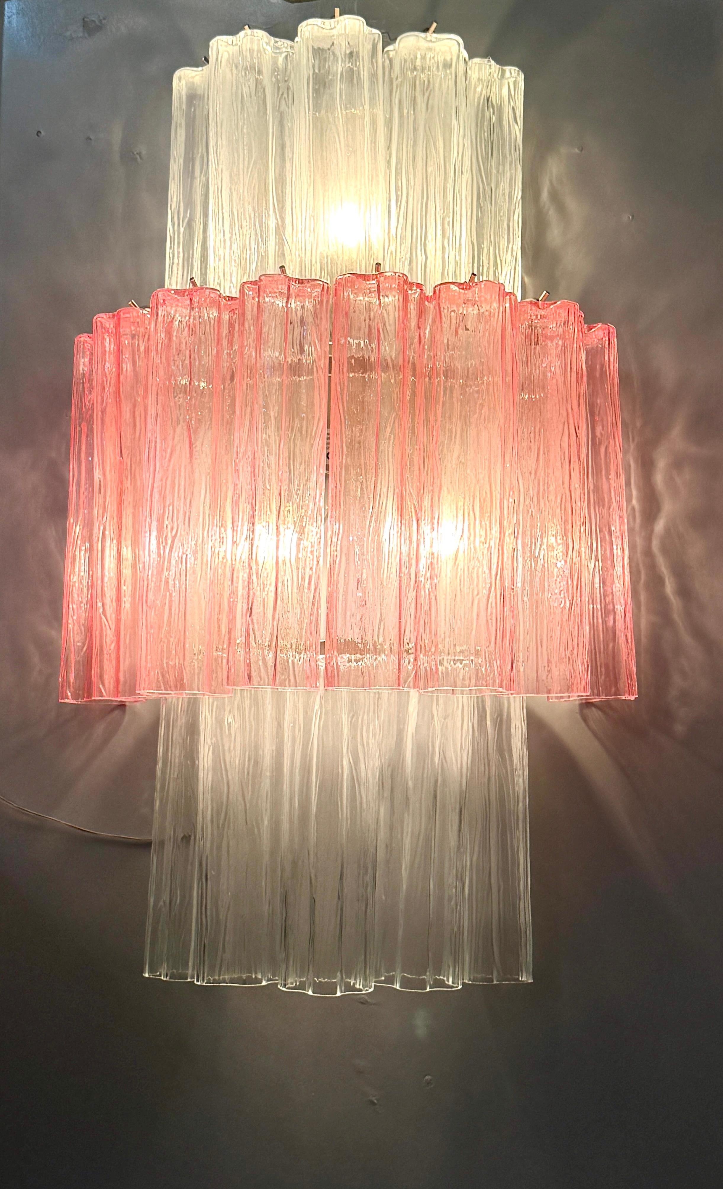 Late 20th Century Pair of Large Pink and Clear Murano Glass Sconces or Wall Lights  1990' For Sale