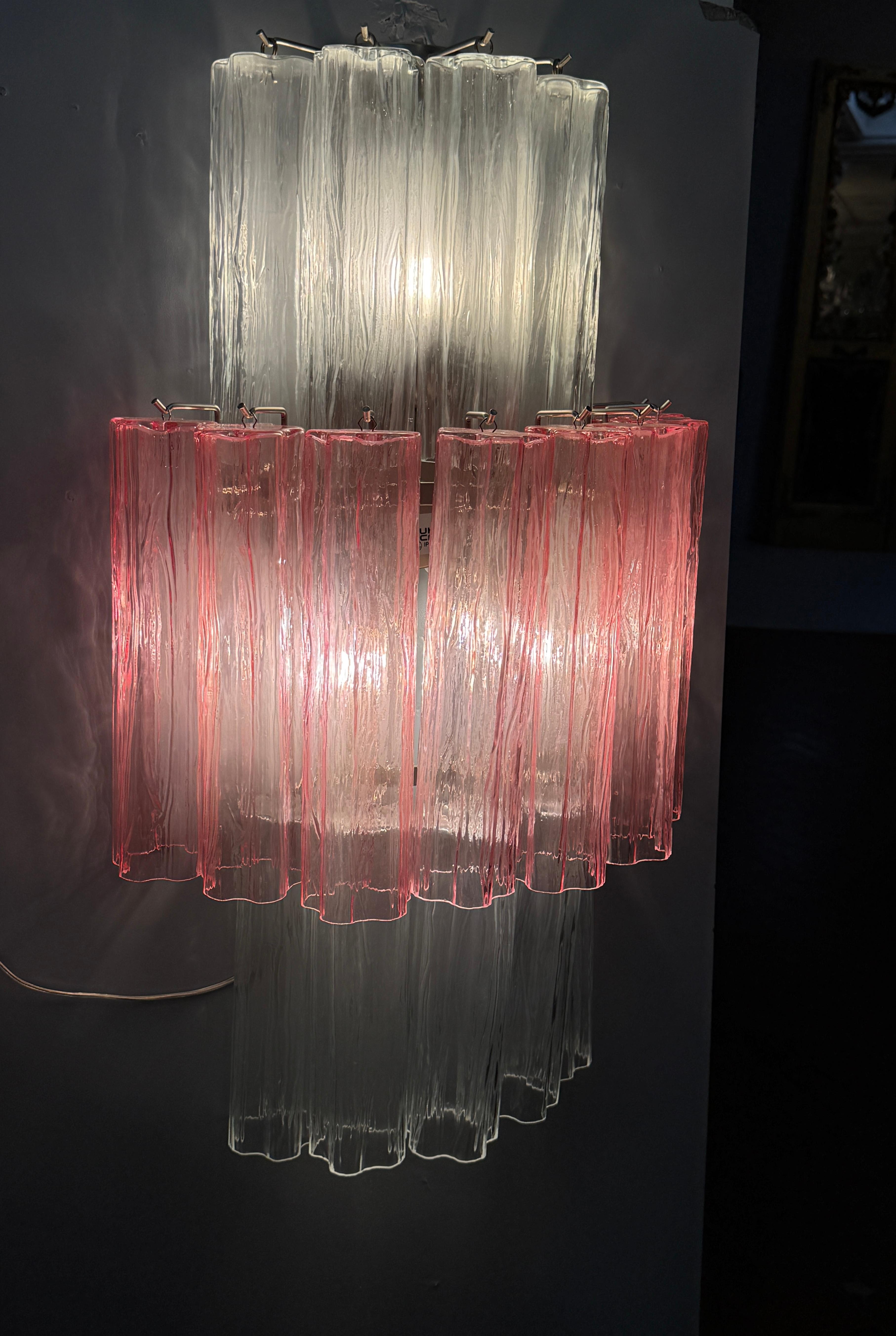 Pair of Large Pink and Clear Murano Glass Sconces or Wall Lights  1990' For Sale 1