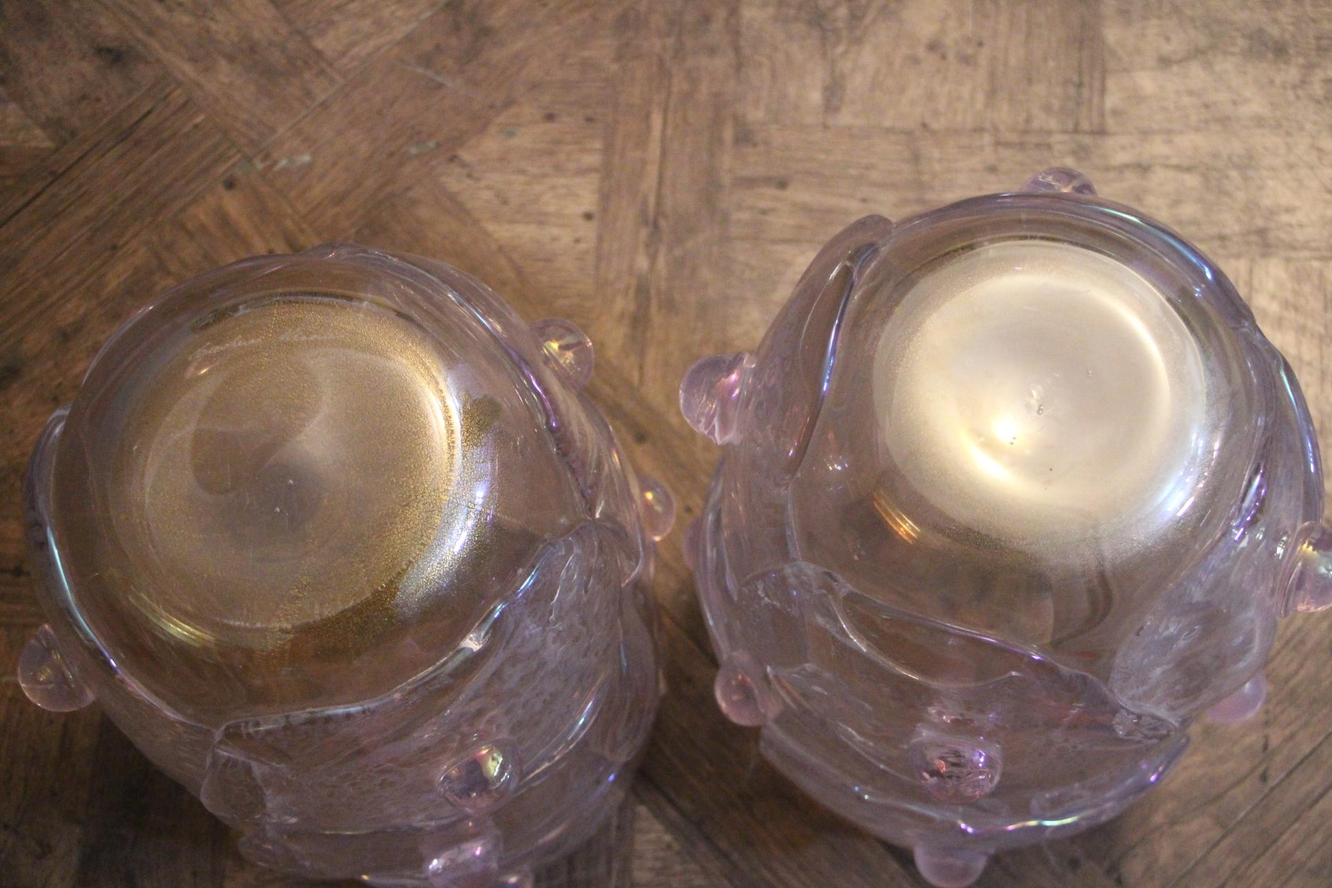 Pair of Large Pink Color and iridescent Murano Glass Vases by Cenedese 8