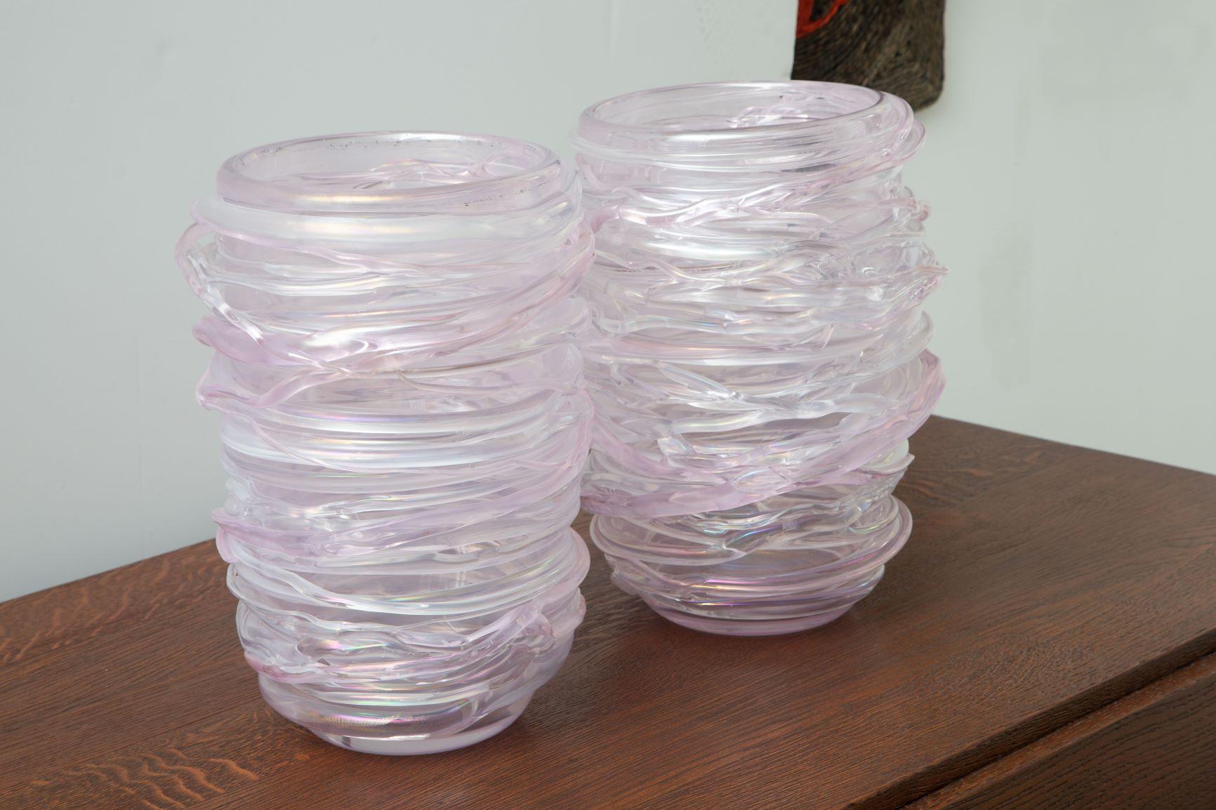 Mid-Century Modern Pair of Large Pink Murano Glass Vases, in Stock