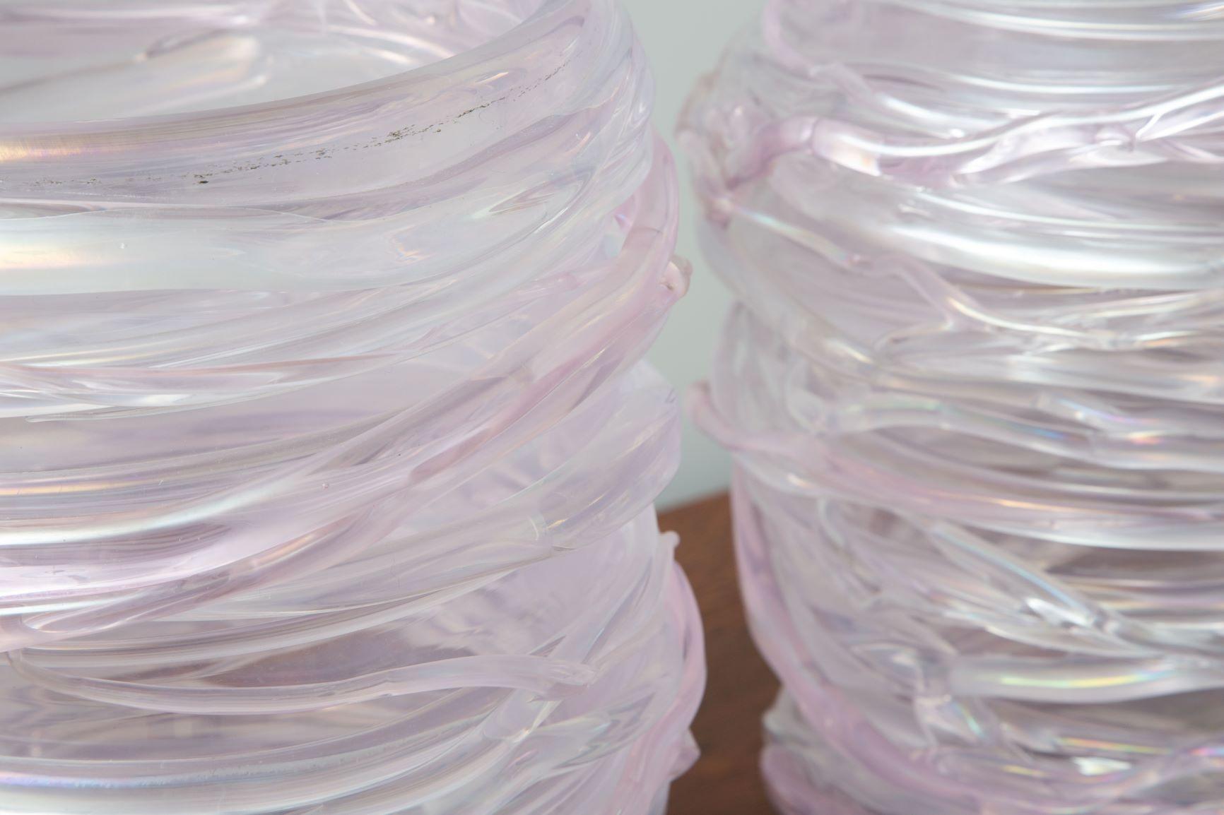 European Pair of Large Pink Murano Glass Vases, in Stock