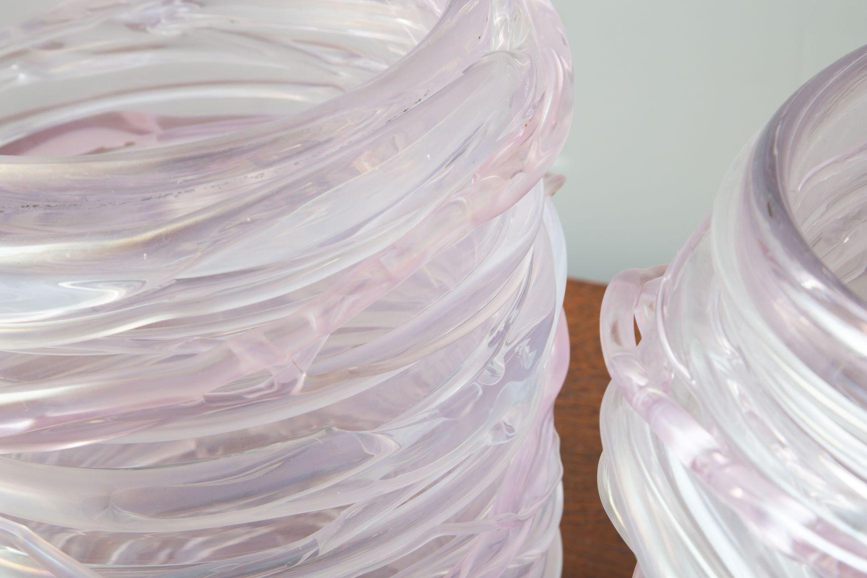 Blown Glass Pair of Large Pink Murano Glass Vases, in Stock