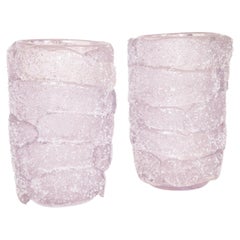 Pair of Large Pink Textured Murano Glass Vases, in Stock