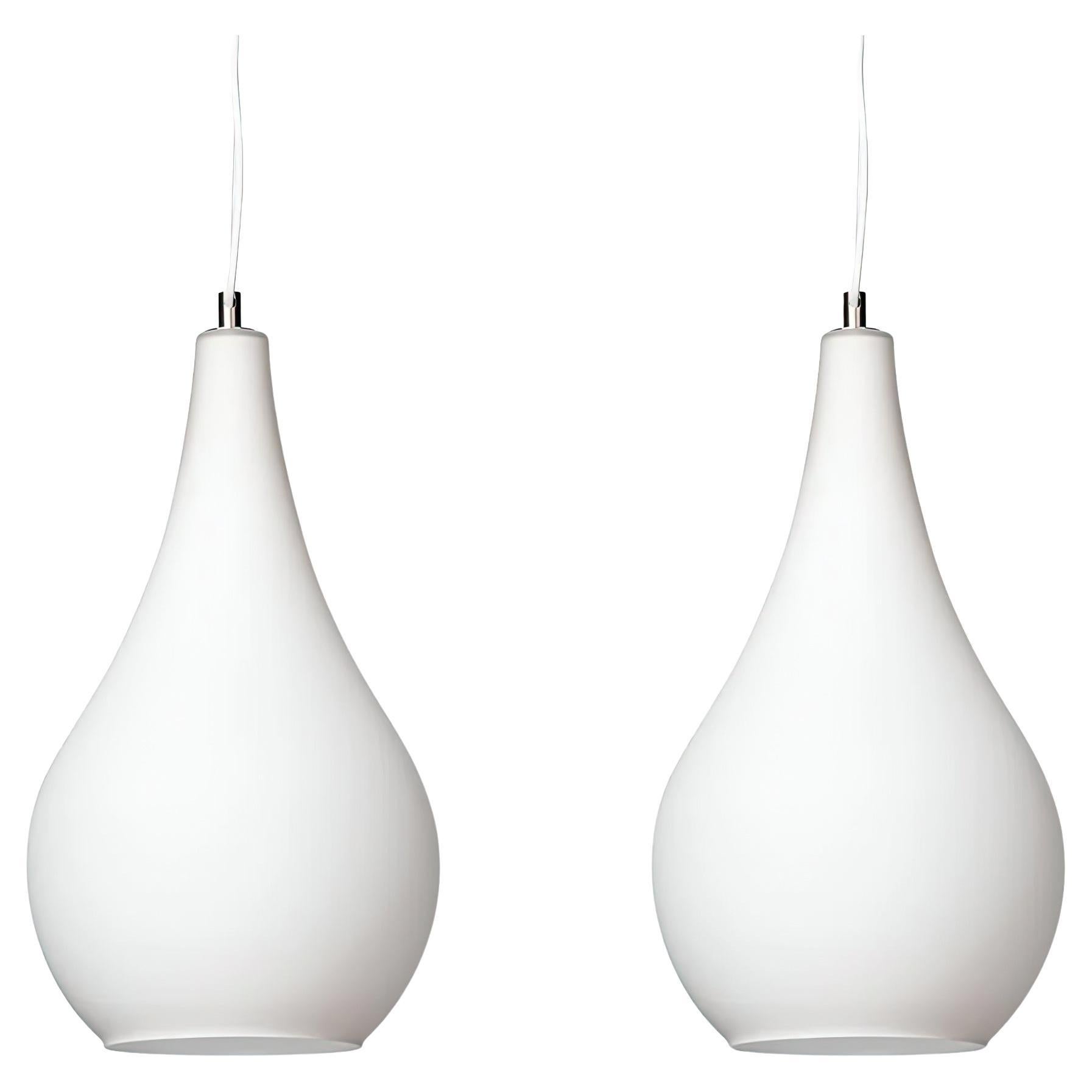 Pair of Large 'Pisara' Opaline Glass Pendant Lamps by Innolux Oy, Finland
