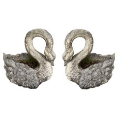 Pair of Large Planters "Swan" in Cement