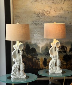 Pair of Large Plaster Lamps with Shells