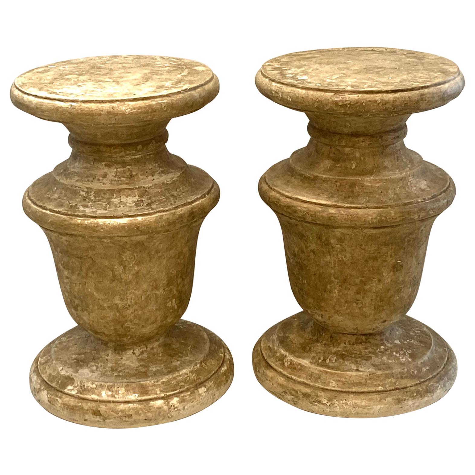 Pair of Large Plaster Round Column Pedestals with Faux Finish