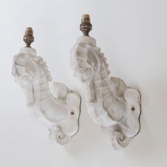 Pair of Large Plaster Seahorse Wall Sconces