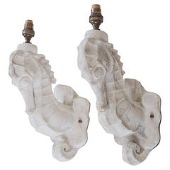 Pair of Large Plaster Seahorse Wall Sconces