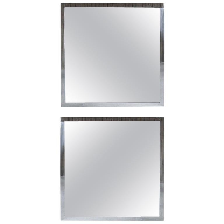 Pair of Large Polished Steel Mirrors For Sale