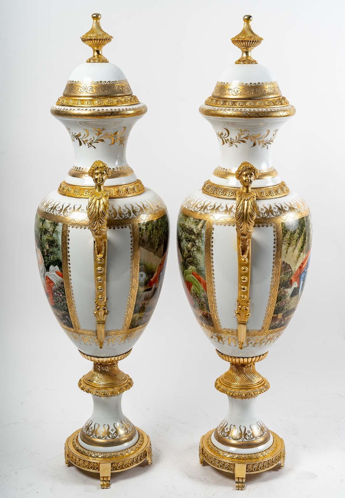 Pair of Large Porcelain and Gilt Bronze Covered Vases 2