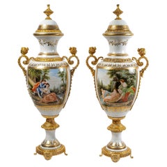 Pair of Large Porcelain and Gilt Bronze Covered Vases